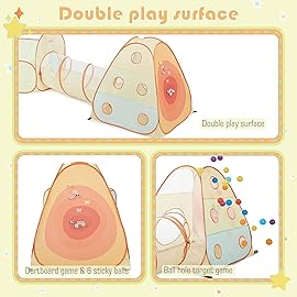 UTEX 3 in 1 Pop Up Play Tent with Tunnel, Ball Pit for Kids, Boys, Girls, Babies and Toddlers, Indoor/Outdoor Playhouse,Orange