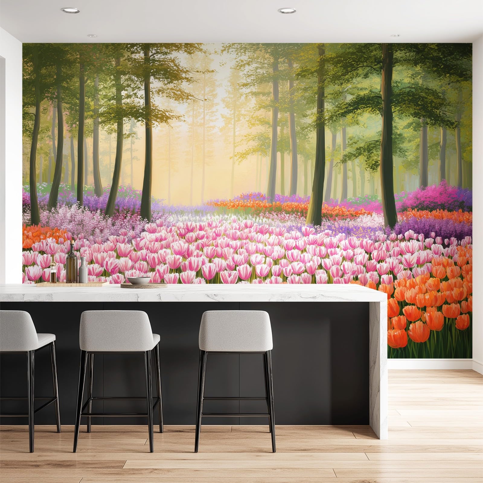 Tapeta 3D, romantyczny wiejski krajobraz, 274 x 254 cm, mural ścienny, tulipan kwiatowy tapeta mural do sypialni, przedszkola, malowniczego ogrodu wisząca