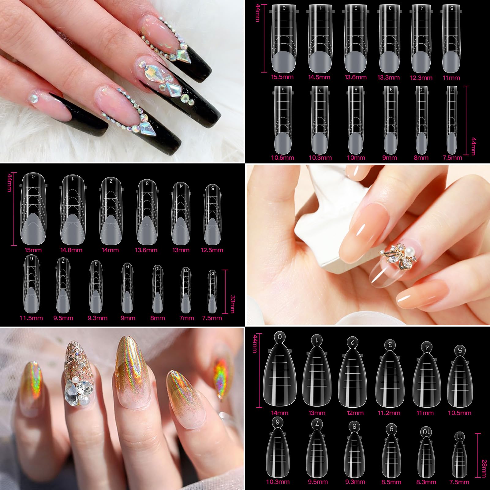 MELLIEX Zestaw 120 Dual Nail Forms do przedłużania paznokci 5 foremek, żelowe formy do paznokci, zestaw 48 naklejek do paznokci UV i akrylu
