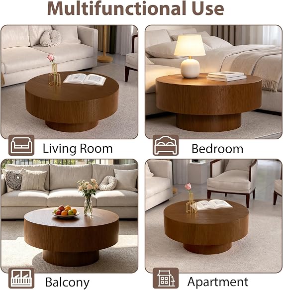 Round Coffee Table Modern Drum Coffee Table, Brown 78.5cm
