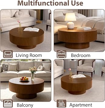 Round Coffee Table Modern Drum Coffee Table, Brown 78.5cm