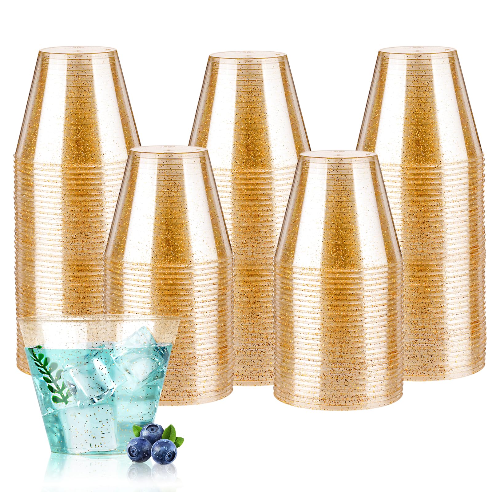 Goodluck Glitzer-Plastikbecher für Partys, goldfarbene Einwegbecher, Cocktailgläser aus Kunststoff für Hochzeit, Erntedankfest, Weihnachten und Partys, 200 Stück
