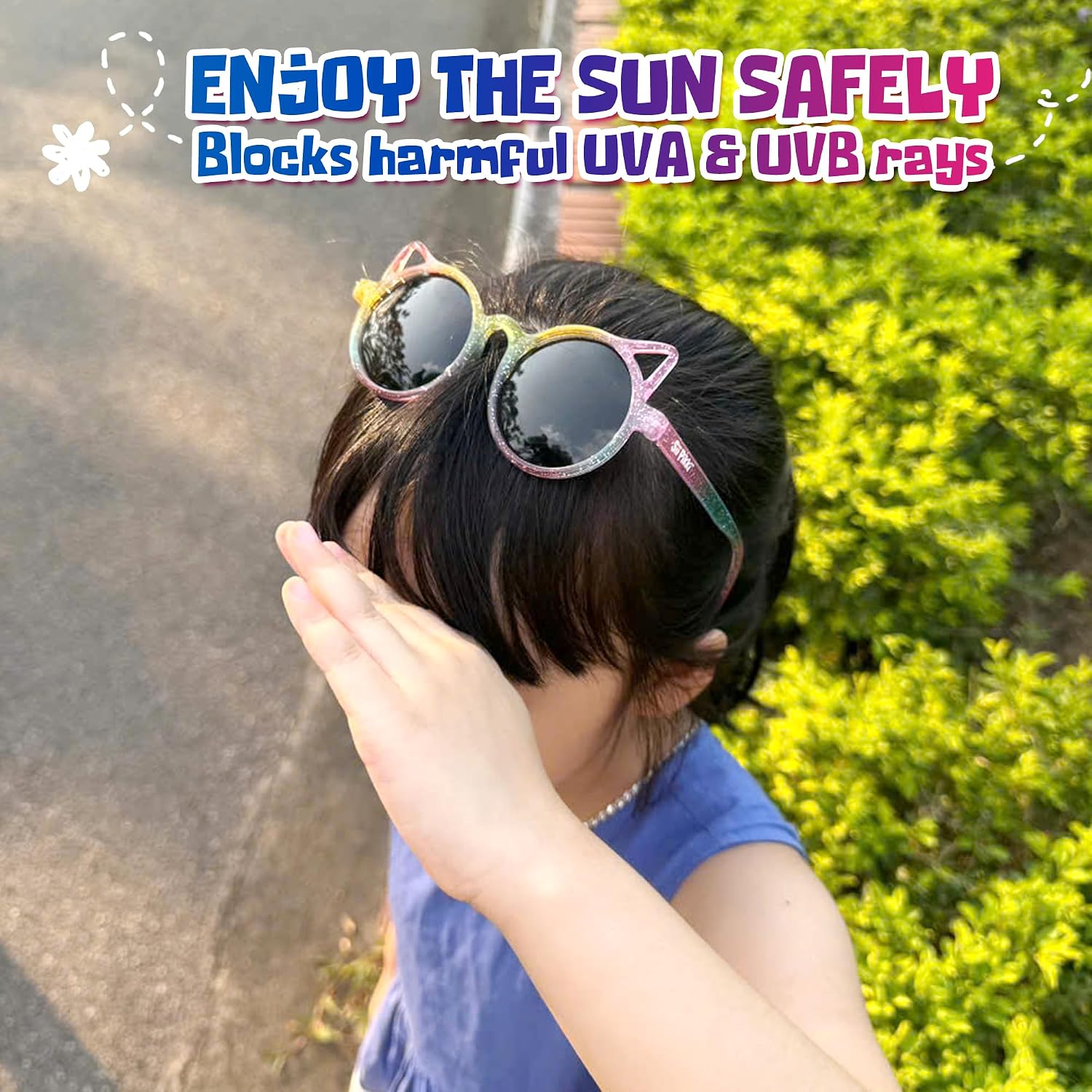 Kids Sunglasses Polarized UV400 Protection, Toddler Girl Sunglasses Cat Ears Round Cute for Ages 2-8