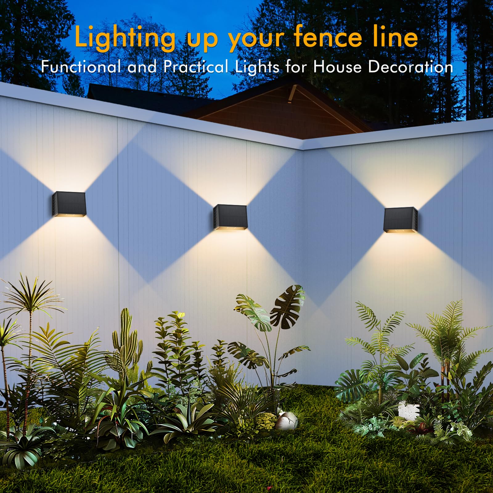 T-SUN 4 Piezas Lámparas Solares para Exterior, 3000K Aplique Solar de Pared, IP65 Impermeable, Luz LED Solar para Jardín Pared Valla Garaje Escalera Puerta Delantera Patio