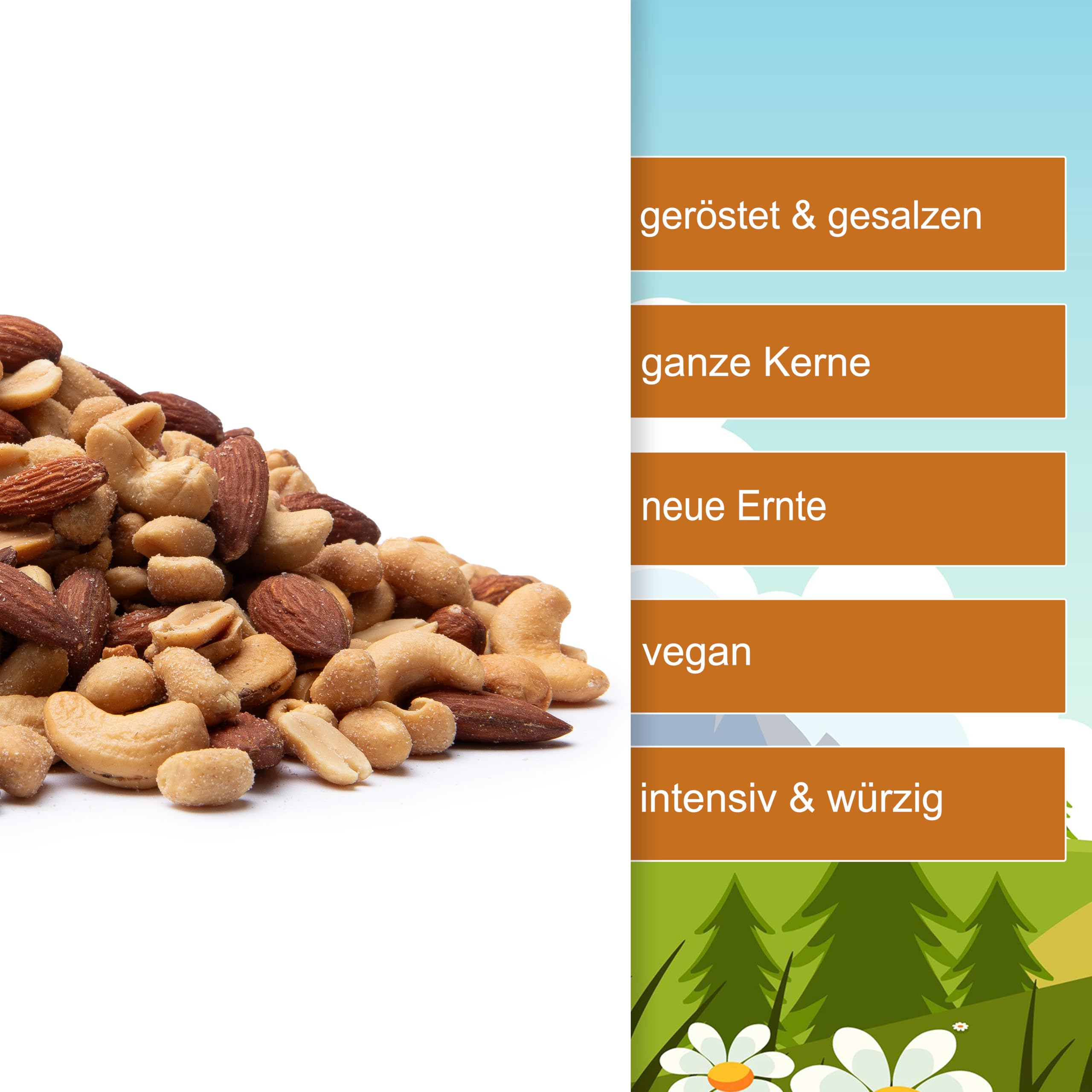Nussmischung gesalzen - NussTrio - Nuss Mix 1 kg-3 kg Nussmischung mit Cashewkernen, Mandeln & Erdnüssen geröstet gesalzen - herzhafter Snack im Beutel oder Eimer (1,5 kg)