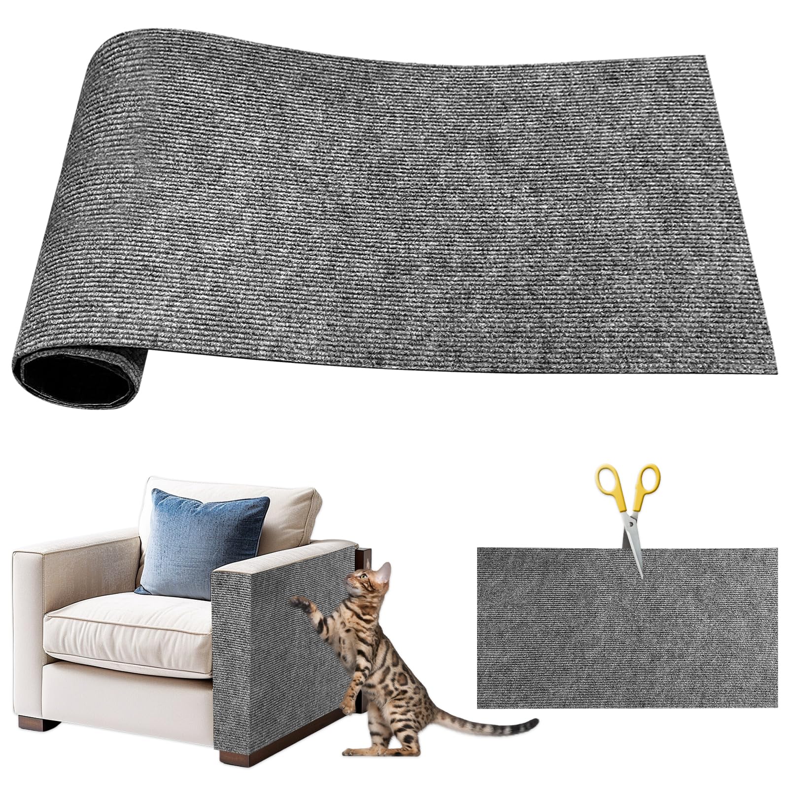Tappeto Tiragraffi Autoadesivo Per Gatti - Protezione Divano 30x200 Cm Grigio, Tagliabile - Foto 7