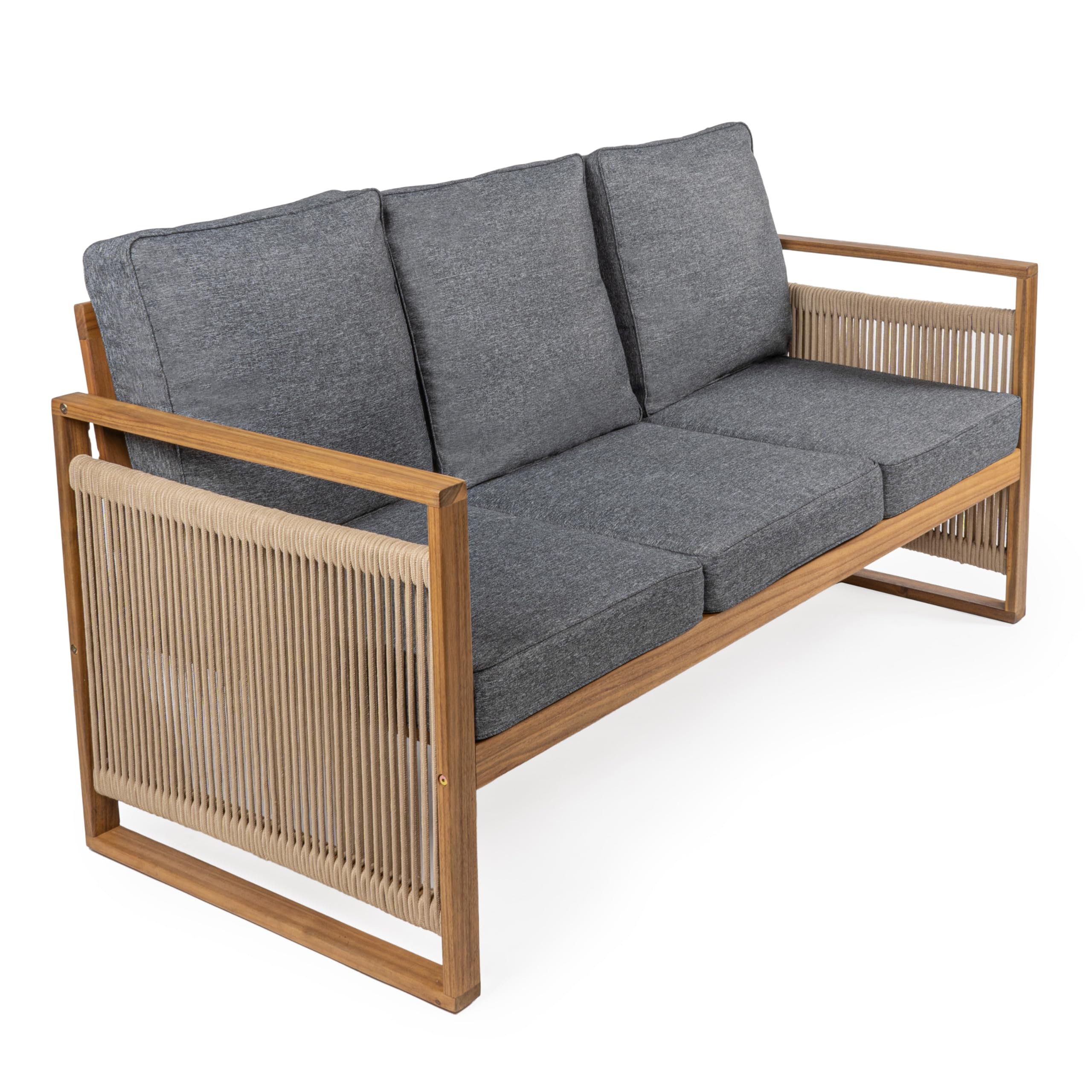 ( similar model ) JONATHAN Y SFB1002B Gable 3-Seat Mid-Century Modern Roped Acacia Wood Outdoor Sofa with Cushions Scandinavian, Classic, Transitional, Industrial for Backyard, Patio, Porch, Gray/Teak Brown