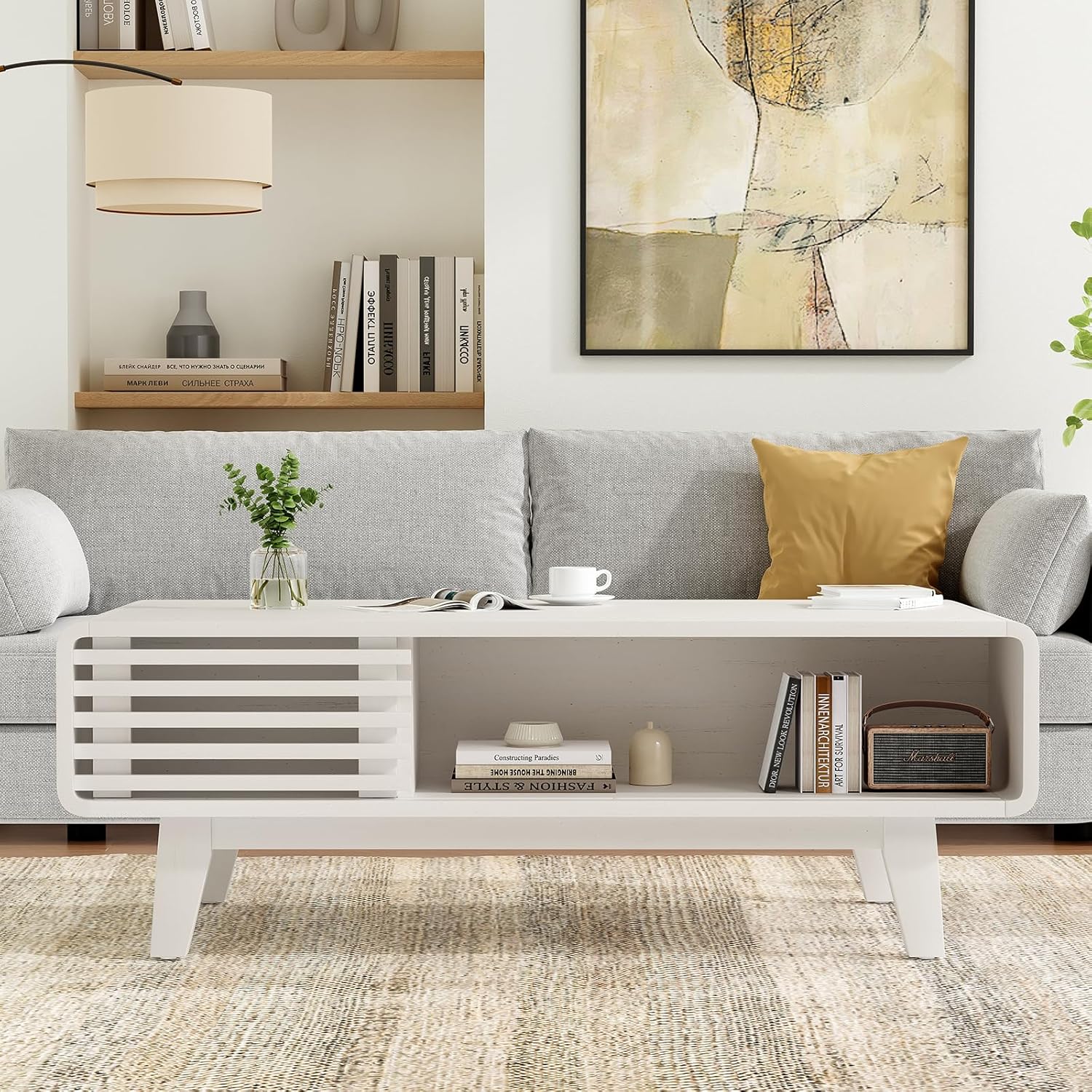 Soohow Modern Coffee Table with Storage, Mid-Century Farmhouse Wood Table for Living Room, Stylish Center Table for Home Decor