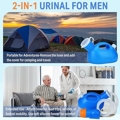 Miniatura 2 de ONEDONE Urinarios para hombres  Orinal portátil para hombres a prueba de derrames, botella de orina masculina con salida de orina separada, embudo