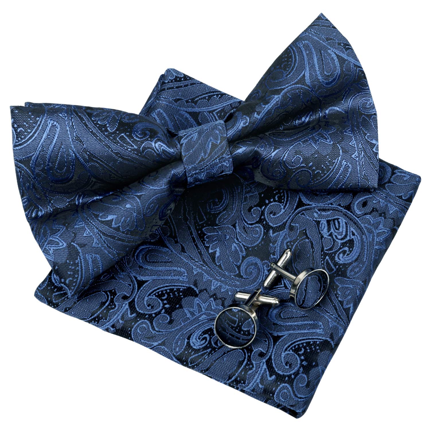 AlizealMens Paisley Bow Tie, Hanky and Cufflinks
