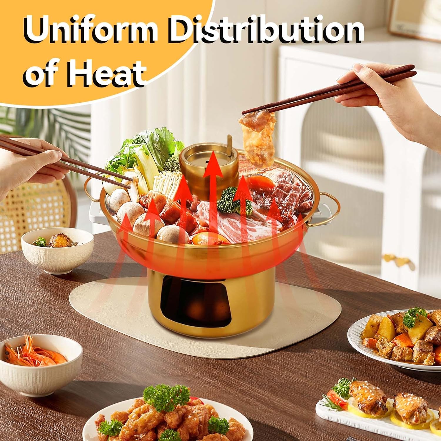 Portable Charcoal Hot Pot, Stainless Steel Round Design Dry Ice Pot One Person Milk Tea Hot Pot for Camping Office Hotel (Gold)