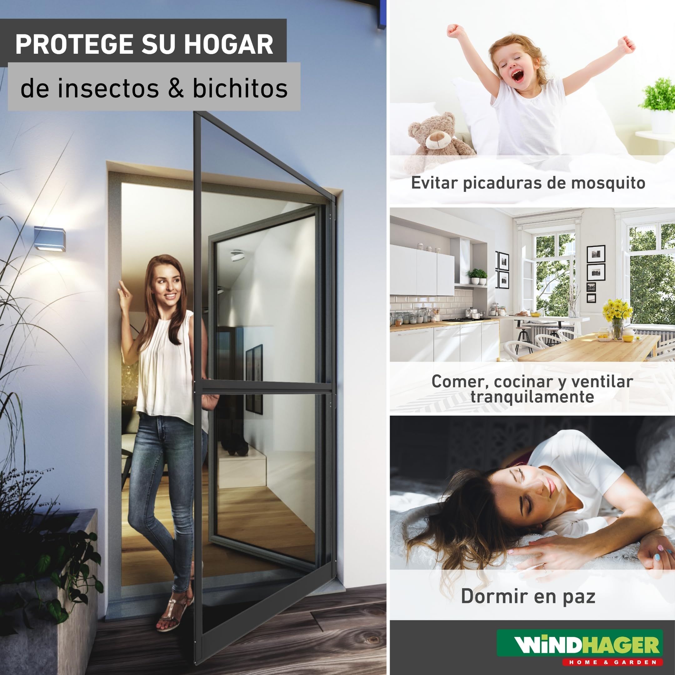 Windhager Mosquitera con marco de aluminio para puertas, 100 x 210 cm, antracita