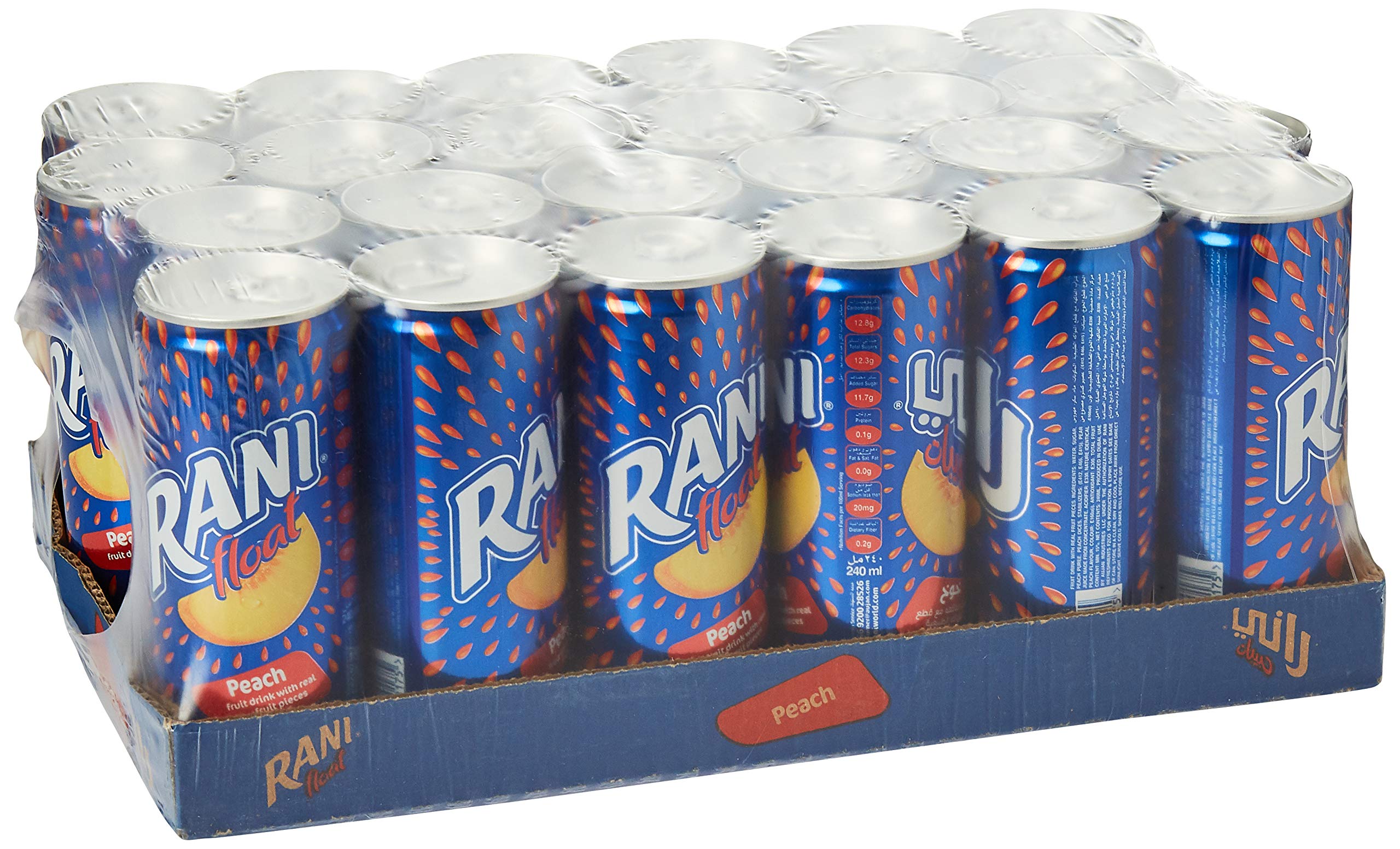 Rani Float Fruit Juice, Peach, Imported from Dubai, Made with Real Fruit Pieces, Low Sugar 8 oz, Pack of 24