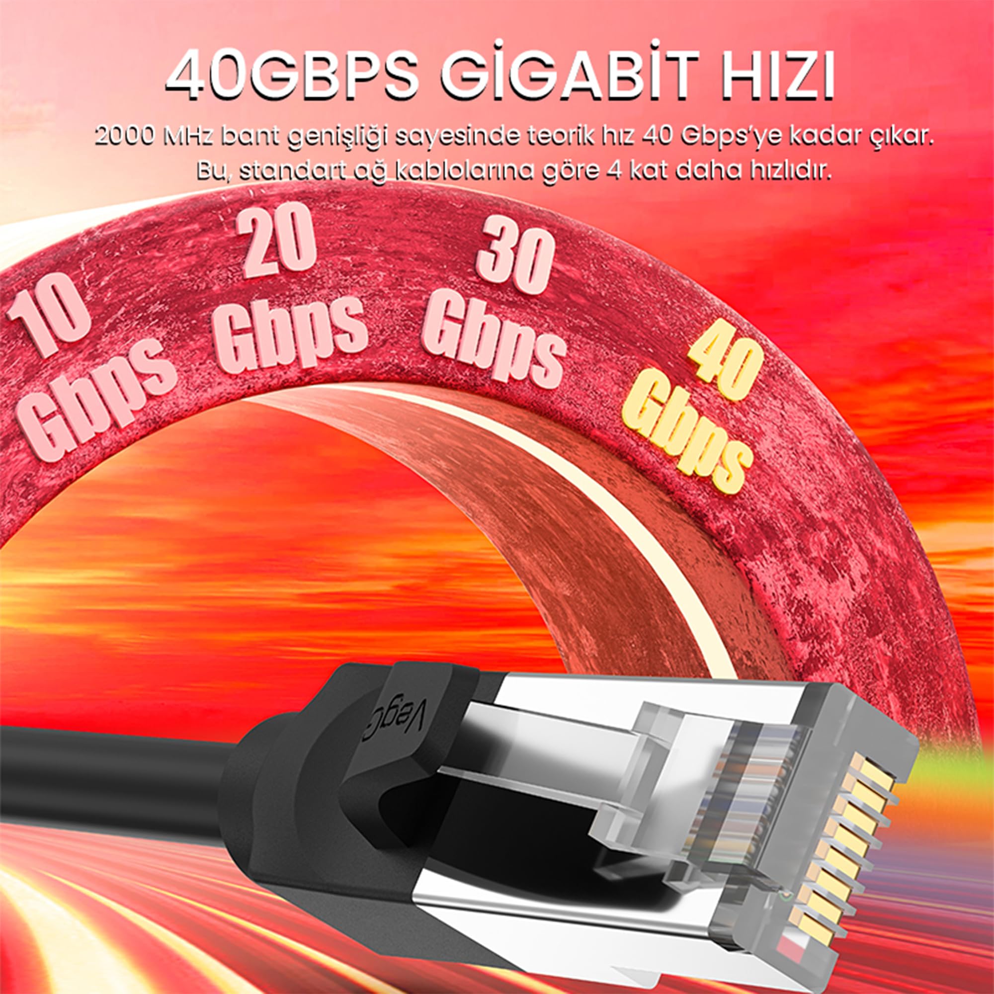 VegGieg Cat6 1000Mbps Gigabit FTP RJ45 Ethernet Ağ Kablosu 10 Metre