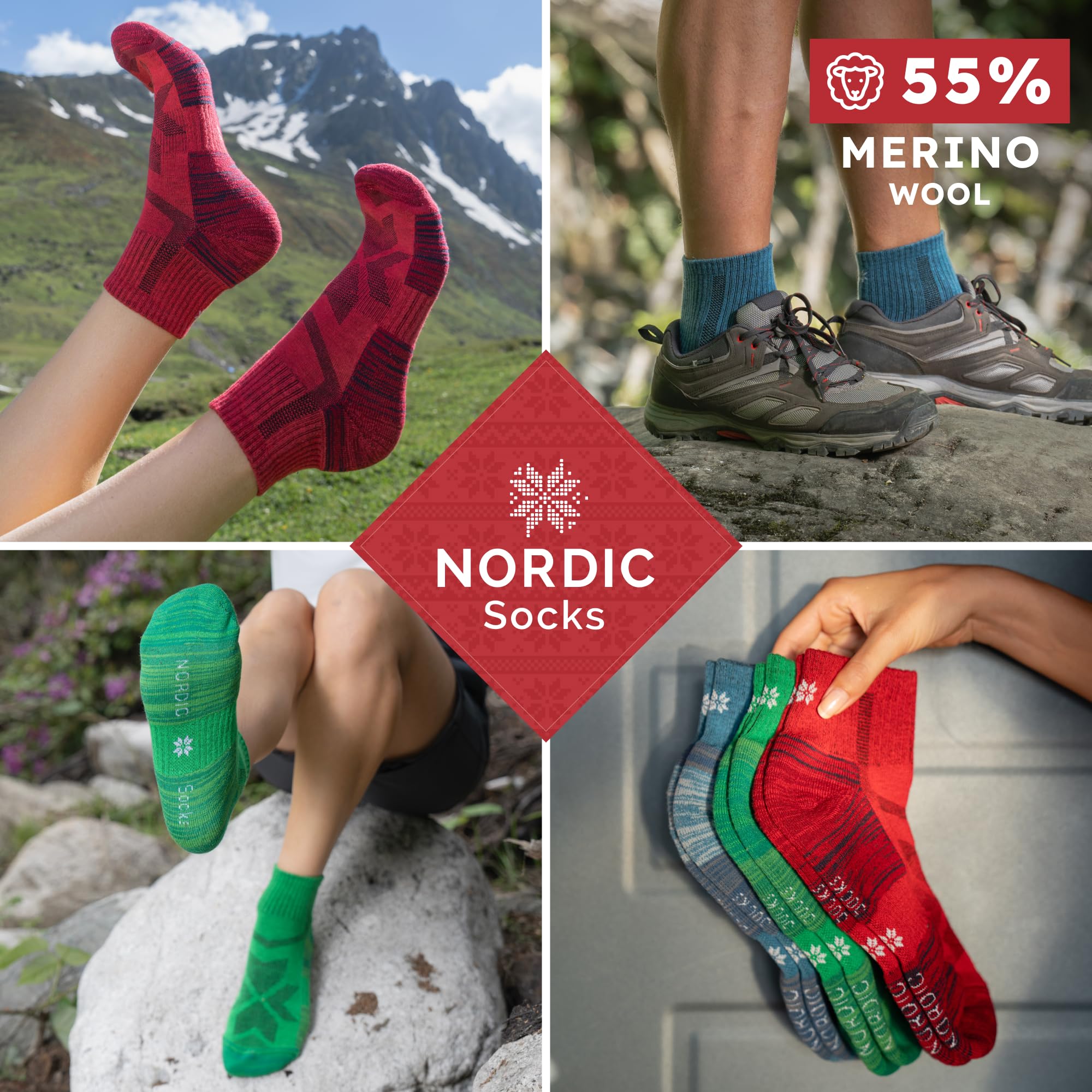 NORDIC Socks Calze Hiking Lana Merino 3 paia | Calzini da Trekking, Anti-Vesciche, Assorbono l'Umidità, Antiodore
