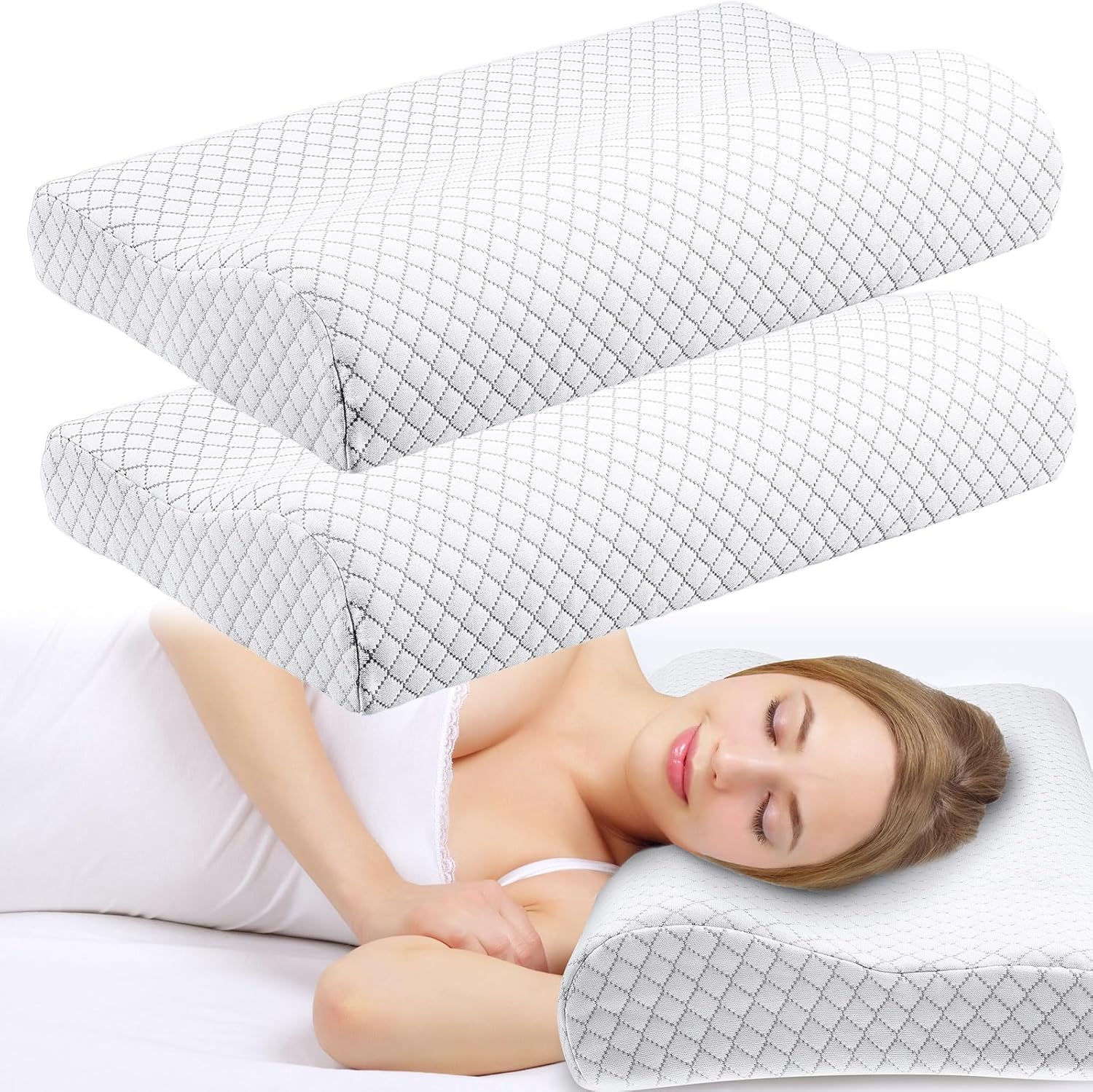 2 Pack Memory Foam Pillow Neck Support Orthopedic Sleeping Pillow Ergonomic Bed Relief for Shoulder Pain Side Back Stomach 2 Pack Memory Foam Pillow Neck Support Orthopedic Sleeping Pillow Ergonomic Bed Relief for Shoulder Pain Side Back Stomach