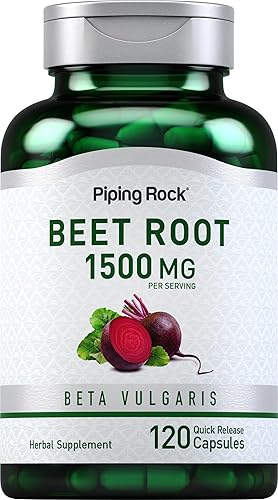 Piping Rock Cápsulas de raíz de remolacha | 1500 mg | 120 píldoras | Suplemento de extracto de hierbas | Beta vulgar | Sin OMG, sin gluten