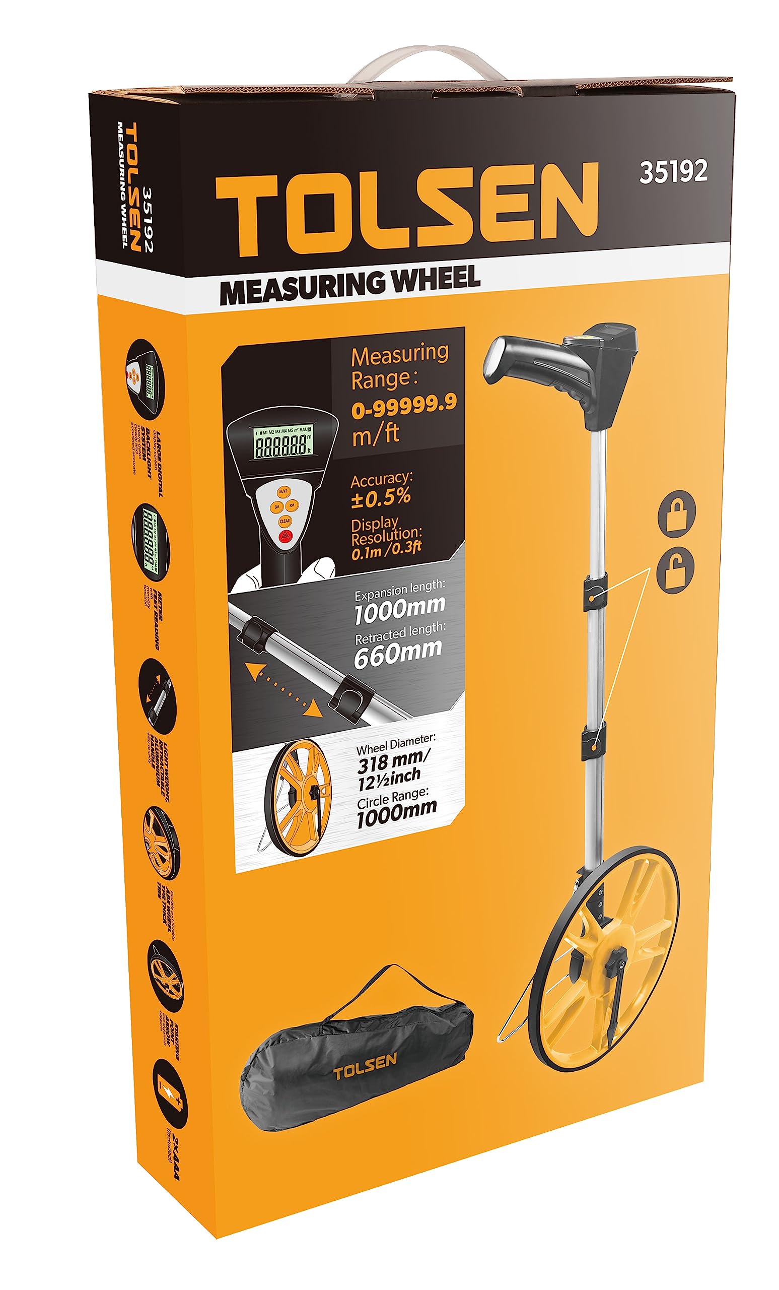 TolsenMeasuring Wheel,35192, 0-99999.9 M/Ft