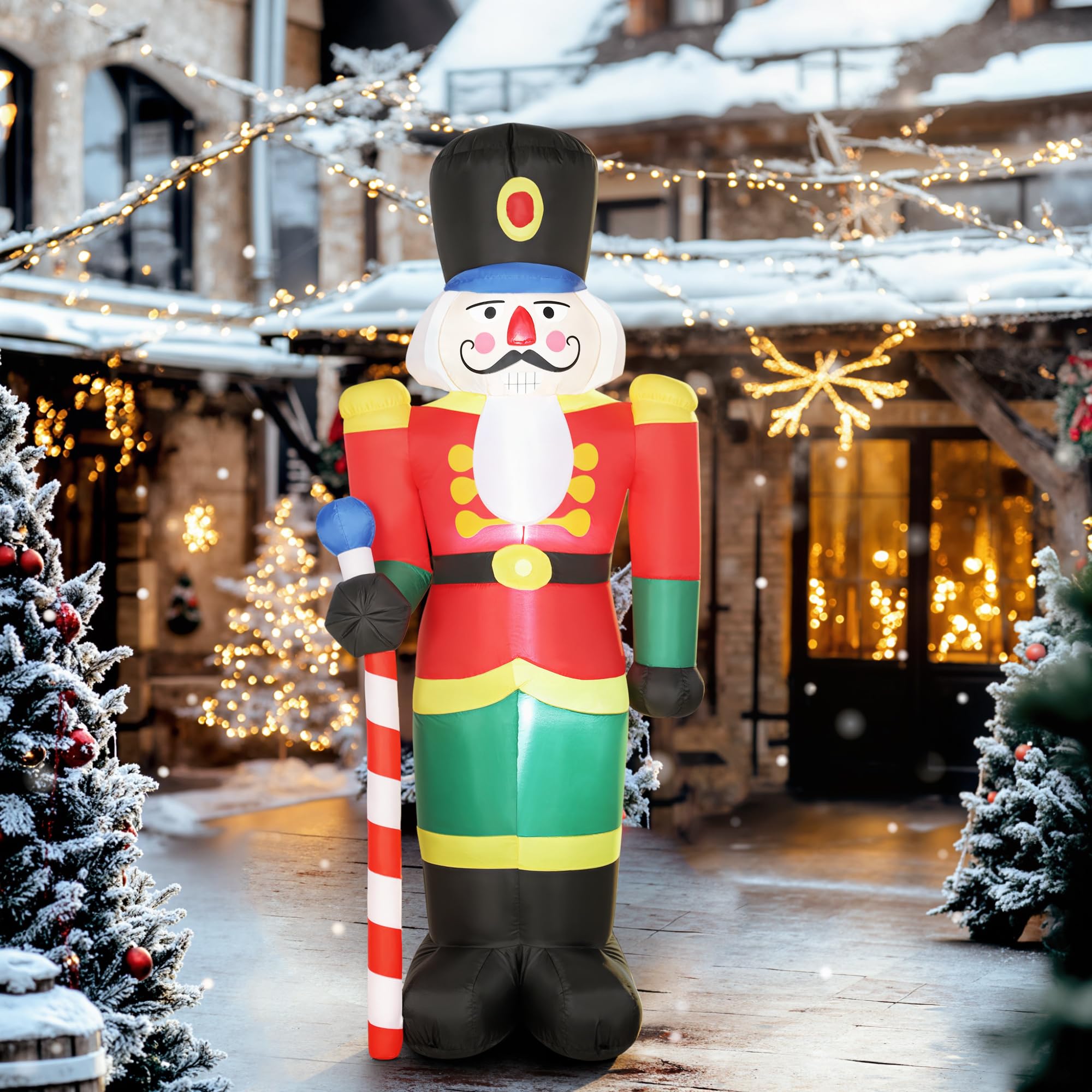 Outsunny Soldat Casse-Noisette Gonflable de Noël 245 CM avec lumières LED | Avec Sceptre, Polyester Imperméable, Déco Noël Gonflée Lumineuse, Intérieur, Extérieur