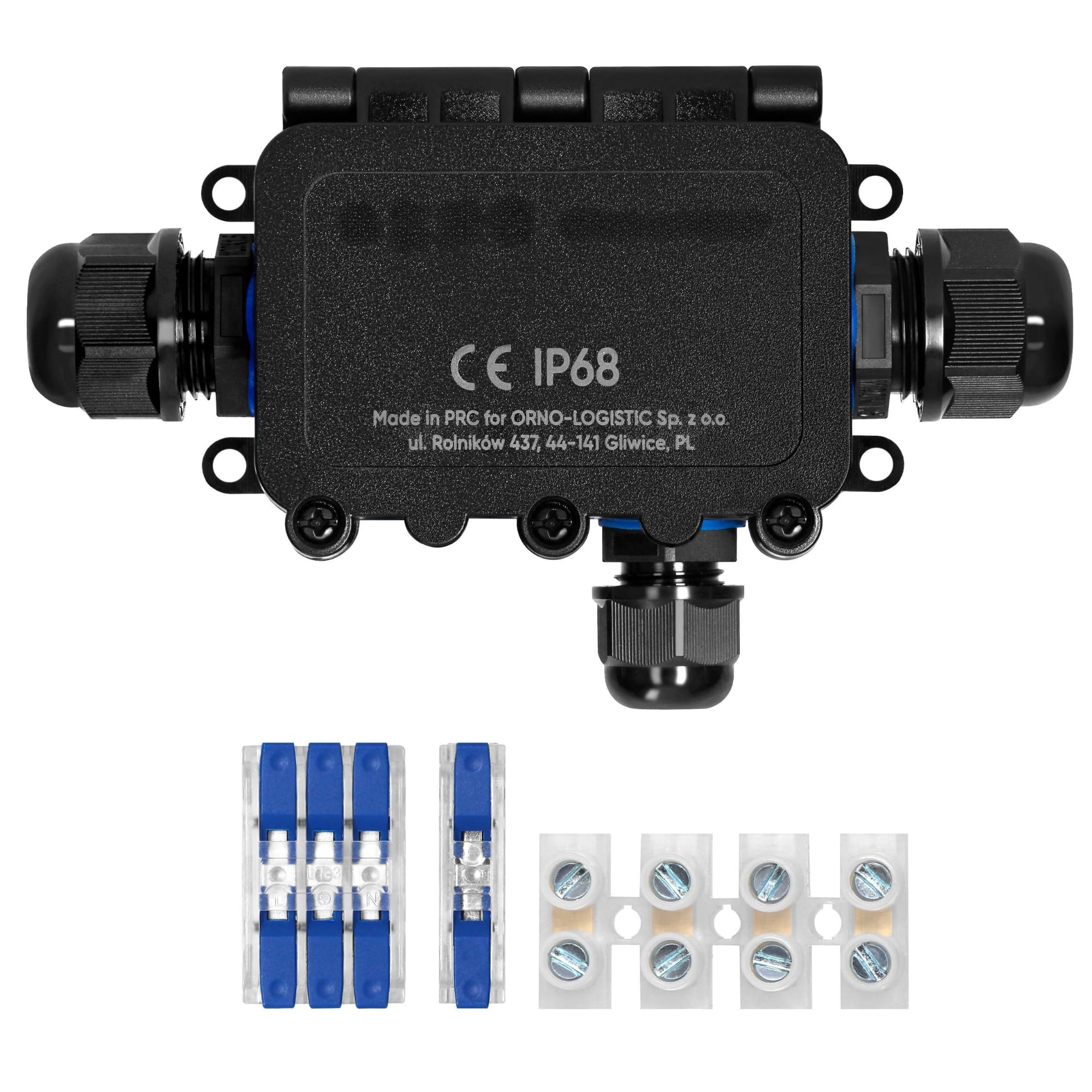 Scatola Derivazione Esterna HD 0,5-6,0mm² Scatola Stagna Elettrica da Esterno IP68 Scatola di Giunzione per Cavo Ø7-12mm Resistenza ai Raggi UV e agli Urti IK09 (3 vie: 2xM20, 1xM16)