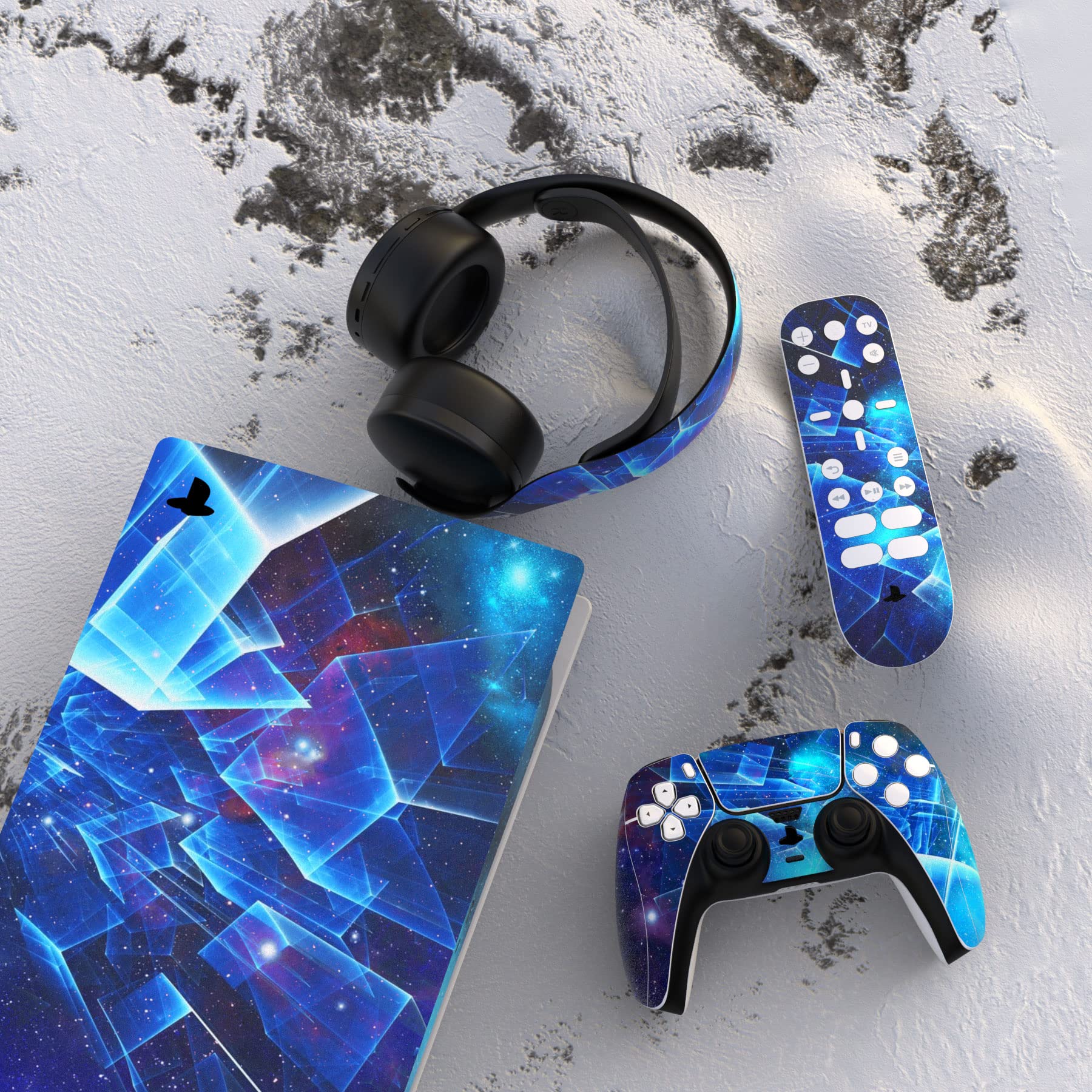 PlayVital for ps5 Skin - Digital Edition Console Full Set Vinyl Decal Sticker, Cover Skin Accessories for ps5 Controller & Charging Station & Media Remote & Headset -Multidimensional Galaxy - 3