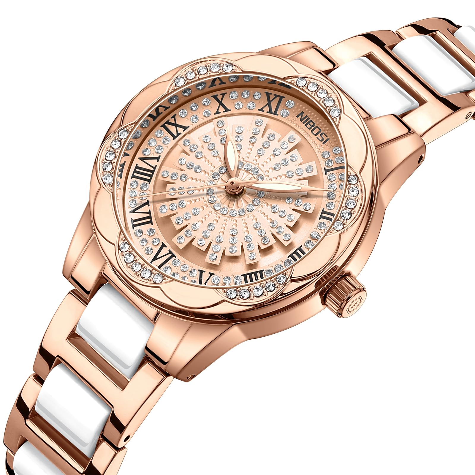 NIBOSI Orologio da donna analogico al quarzo orologio alla moda con quadrante diamantato orologio unico con quadrante girevole Classico