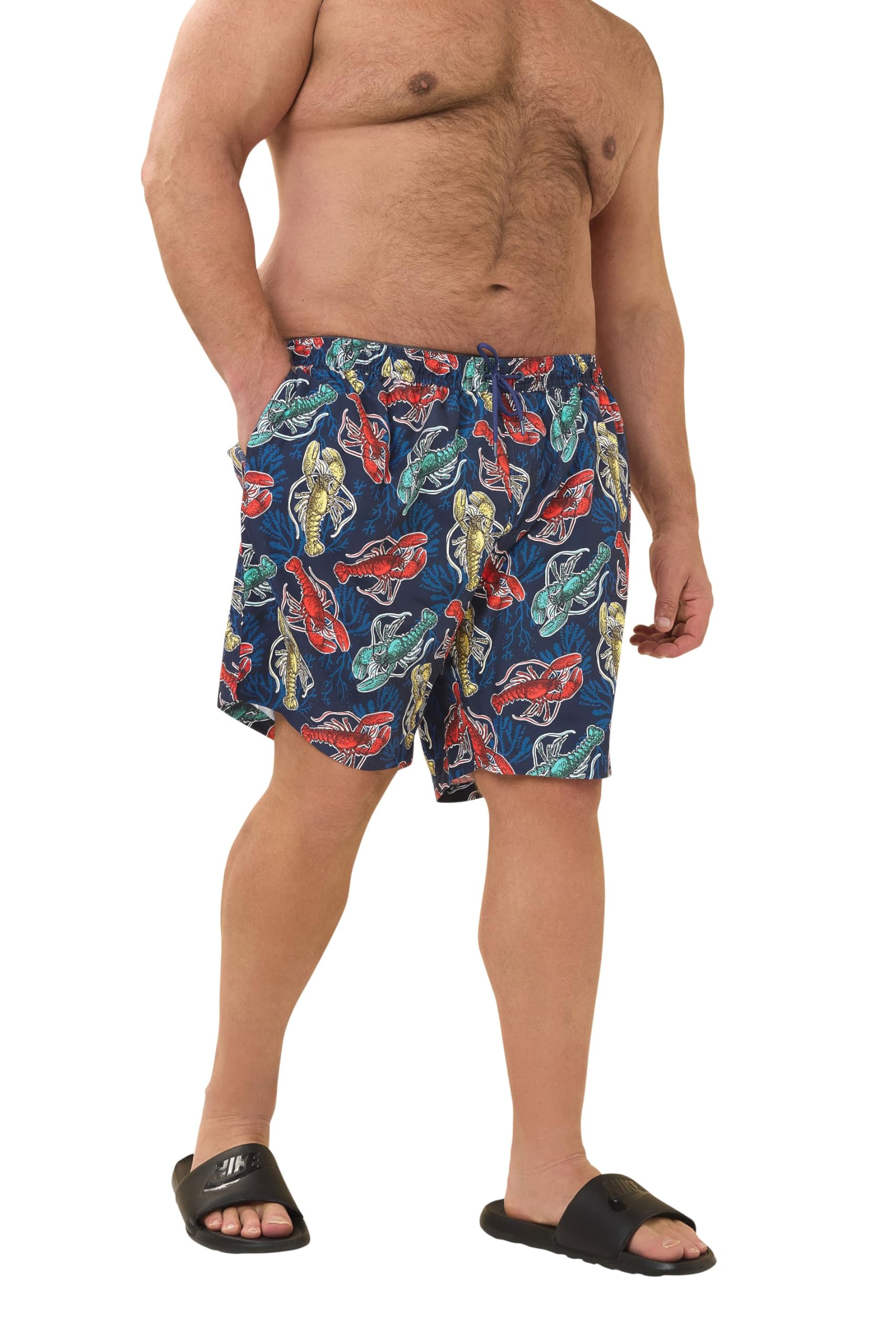 Badrhino Men's Mid Navy Lobster Print Swim Shorts 4XL