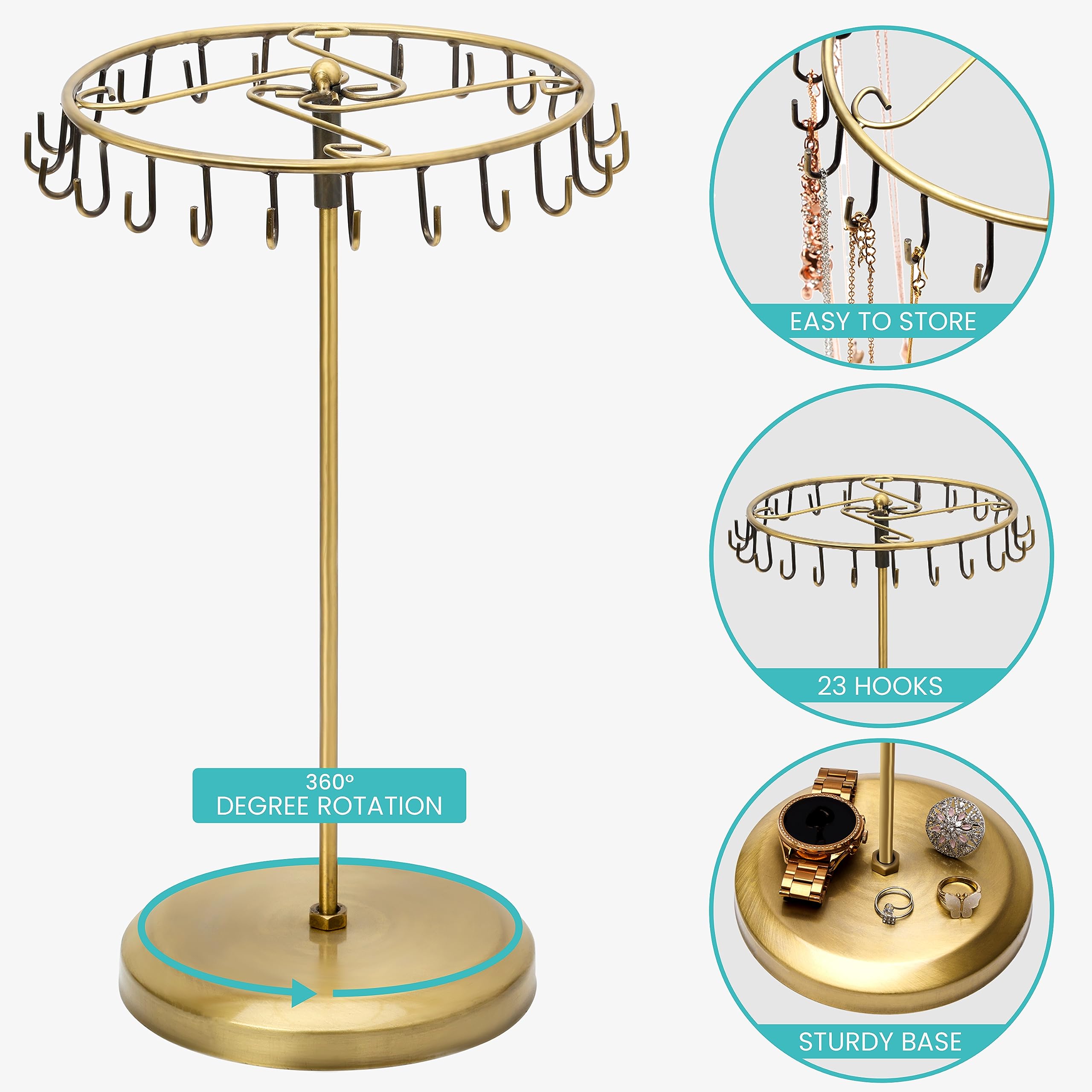 Portagioie Rotante Con 23 Ganci - Espositore Per Collane E Orecchini, Organizer Gioielli 20,5x35cm - Foto 7