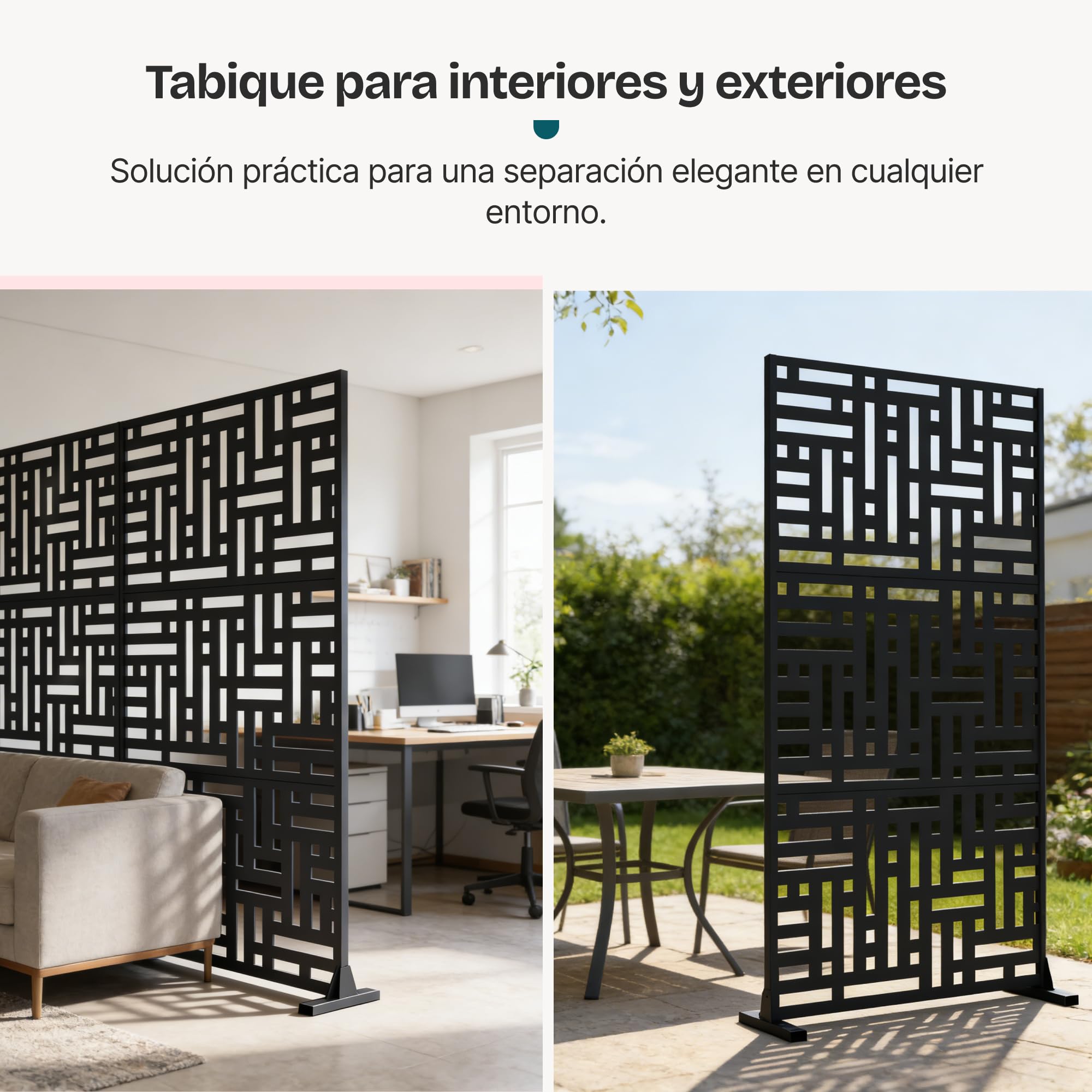 casa.pro Tabique Bernalda Divisor de Espacios Biombo Separador de Ambientes Exterior Interior Diseño Atractivo Protege del Sol Viento Acero Galvanizado 180 x 90 x 40 cm - Negro