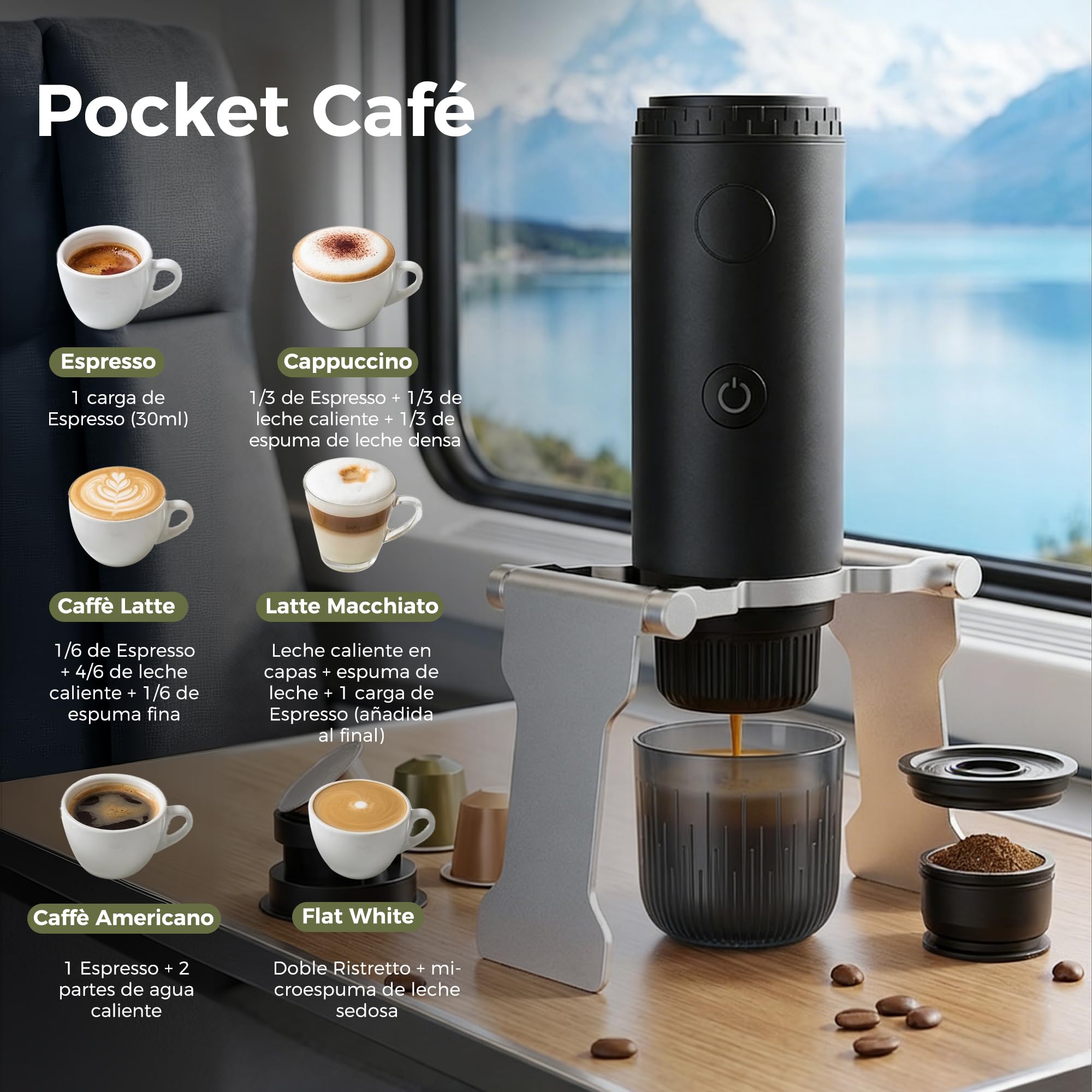 Bostar Cafetera Espresso Portátil 3 en 1, Eléctrica Portátil Calentamiento Rápido Cafetera Compatible con Cápsulas y Café Molido para Camping Coche Viajes y Oficina (Negro)