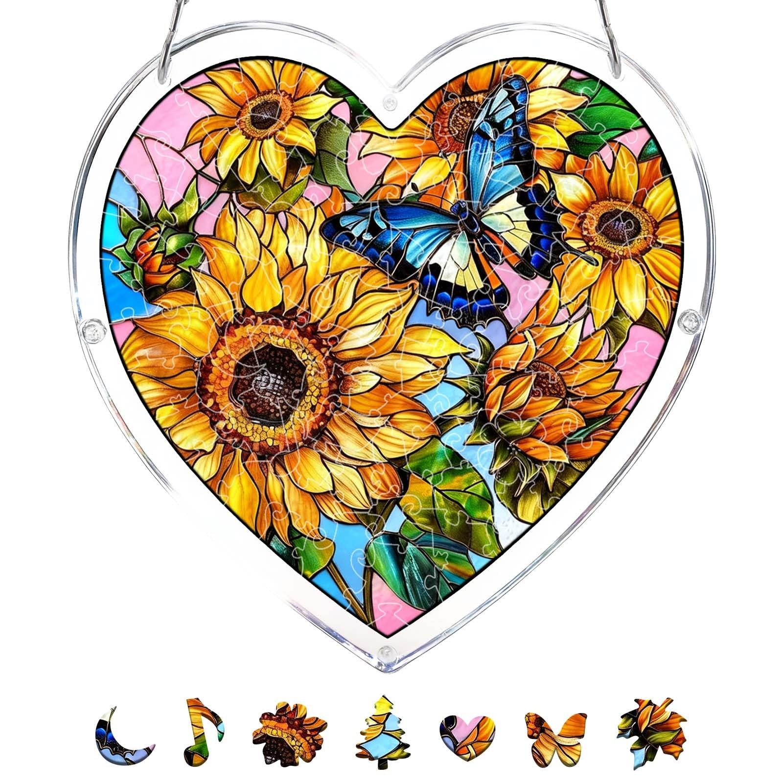 DIY Acrylic Puzzle Window – Sunflower Theme Create A Dreamy Light And Shadow For Your Home (20cm/7.4inch) Stain Glass Hanging Large (B, 20cm)