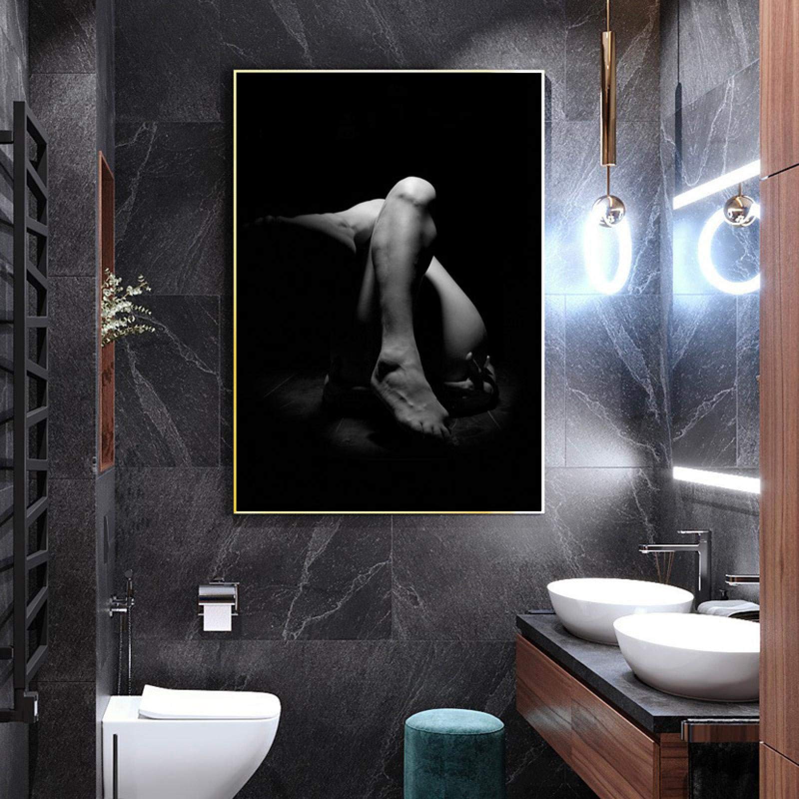 Toile Portrait Femme Noir pour Décoration Toilette et Salle de Bain