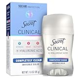Secret Clinical Strength Antiperspirant Deodorant for Women&comma; 100hr Sweat & Odor Protection&comma; 3X Stress Protection with Hyaluronic Acid&comma; PH Balancing&comma; Invisible Solid&comma; Completely Clean Scent&comma; 1&period;6 oz
