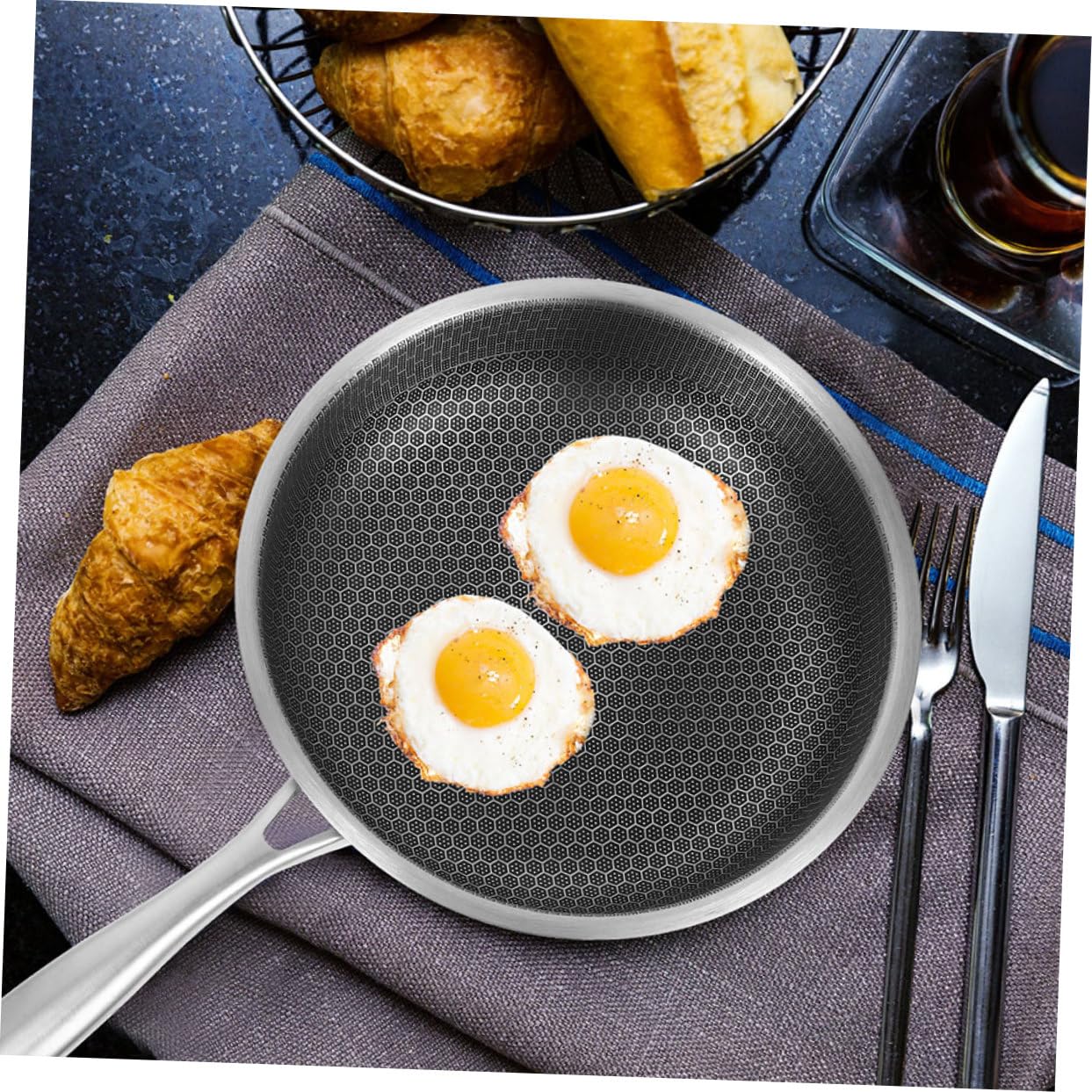 SOIMISS Poêle à Frire Acier Inoxydable à Nid Abeille Antiadhésive Compatible Induction pour Œufs Steak et Cuisson Polyvalente