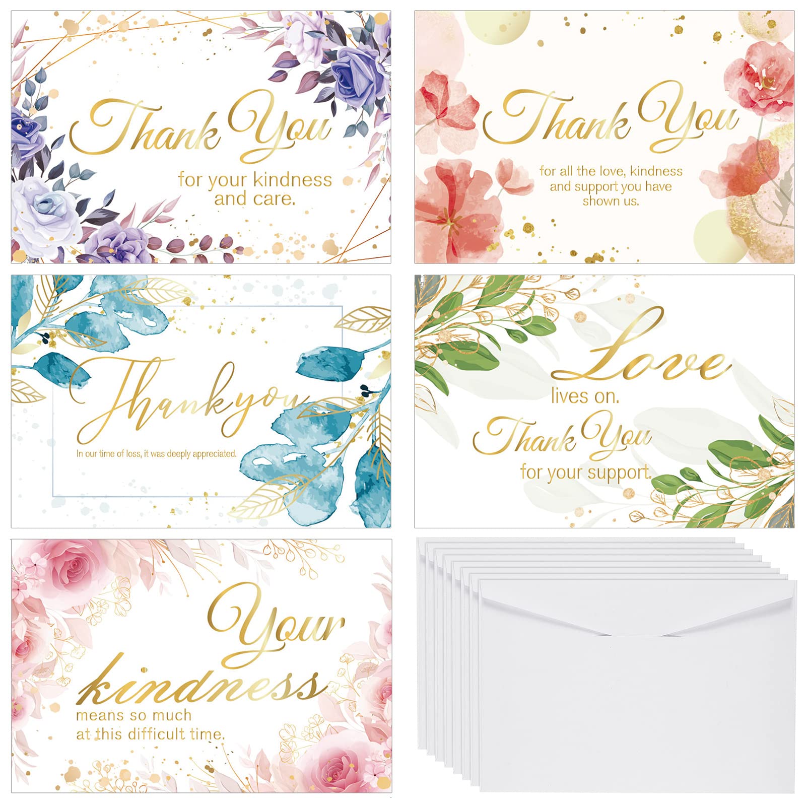Buy 50 Set Funeral Thank You Cards with Envelope Floral Sympathy Thank