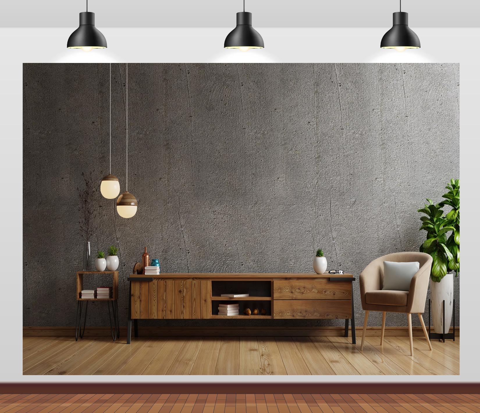 Loccor 12x8ft Fabric Modern Living Room Backdrop Interior Room Cabinet TV with Plants Decor Concrete Wall Background for Home Office Decor Zoom