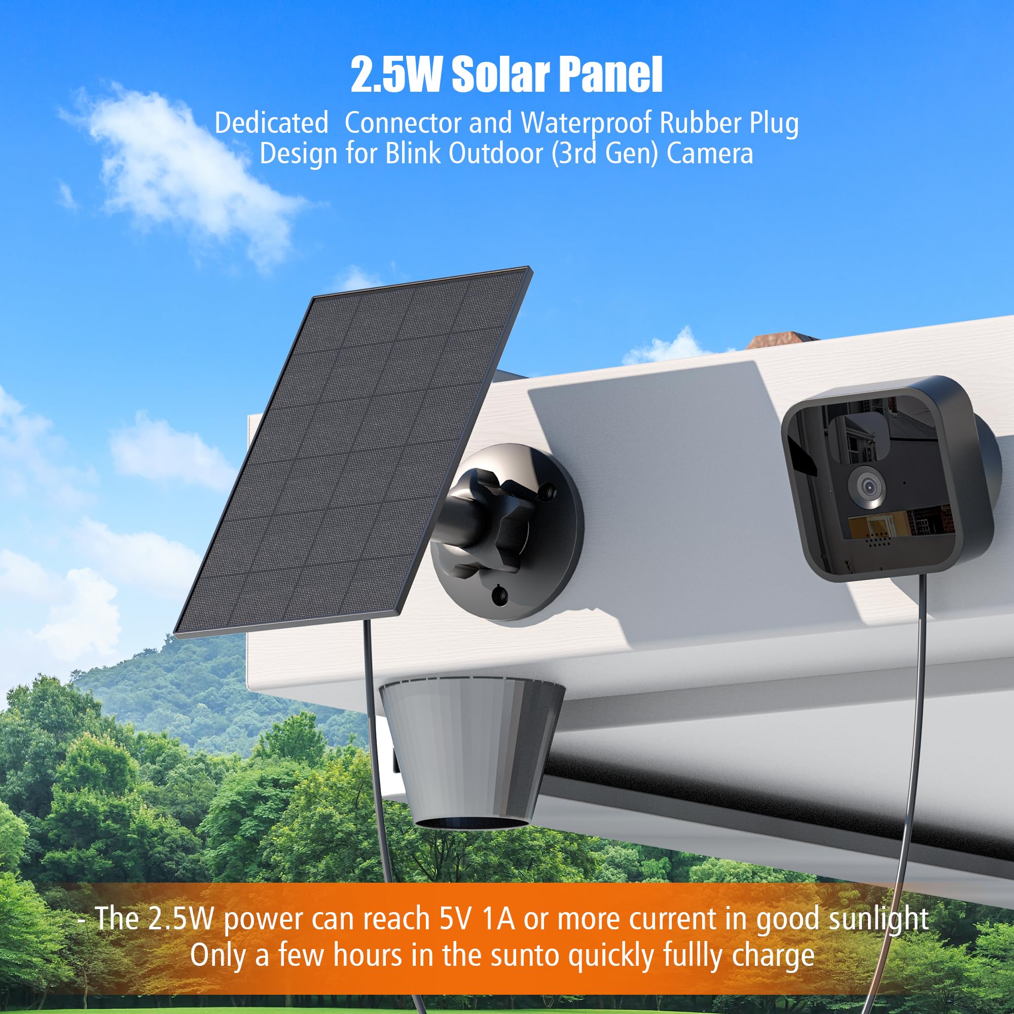 Pannello Solare per Blink Camera Outdoor, 2.5W Blink Solar Panel Compatibile con Blink Outdoor, Blink XT2/XT Camera&SimpliSafe Camera(non incluso), IP65 Blink Outdoor(3rd Gen) con Spina di Gomma