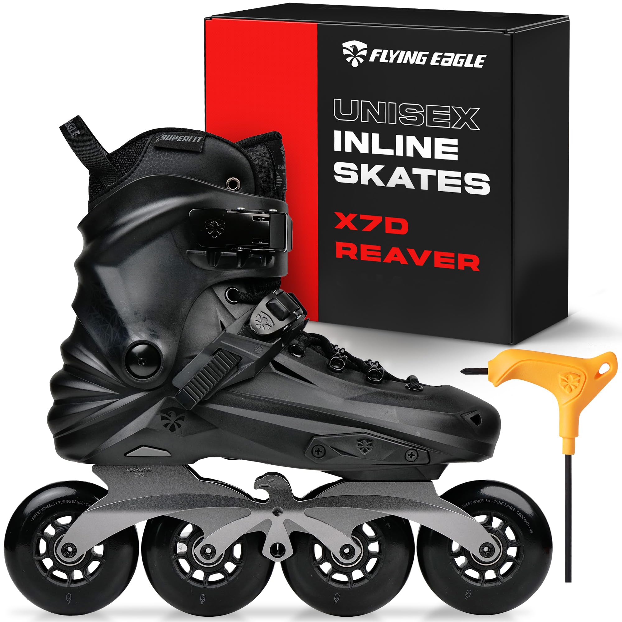 Flying Eagle X7D Reaver Inline Skates – Adjustable Fitness & Urban Skates for Men & Women – Black, Size 42