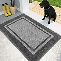 PURRUGS 24x36 Dirt Trapping Door Mat - Non-Slip, Machine Washable Super Absorbent Entry Rug for Muddy Shoes & Paws, Light Grey/Dark Grey