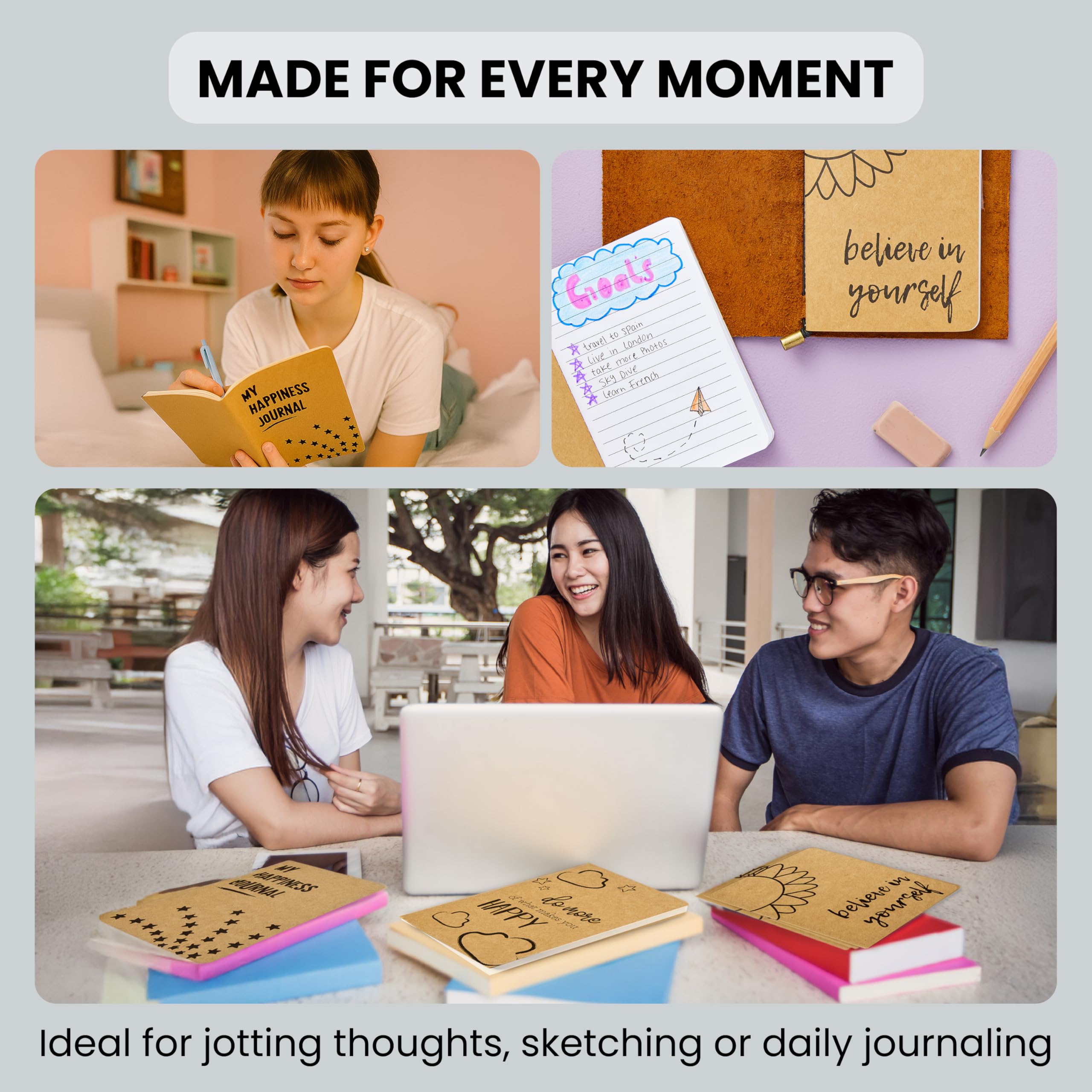 Paper Junkie Cuadernos Kraft a granel, 80 páginas a rayas, 4 x 5.75 pulgadas, mini diarios para escribir, dibujar, garabatear, regalos para estudiantes, agradecimiento al profesor, suministros para el
