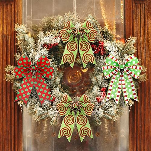 Miniatura 6 de 3 rollos de cinta de Navidad con alambre de 30 yardas, cinta de envoltura de Navidad roja y verde lima, 2.56 pulgadas de ancho, cintas de tela de
