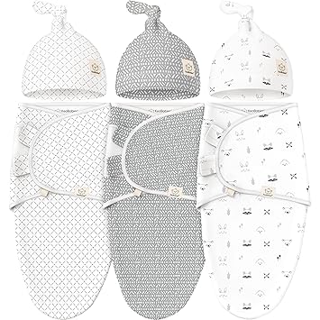 KeaBabies 3-Pack Swaddles for Newborns, Girls, Boys with Hats - Organic Soft Baby Sleep Sacks, Breathable Baby Swaddle 3-6 Months Beanies Set, Premie Infant Sleep Sack 0-3 Months (Nordic)