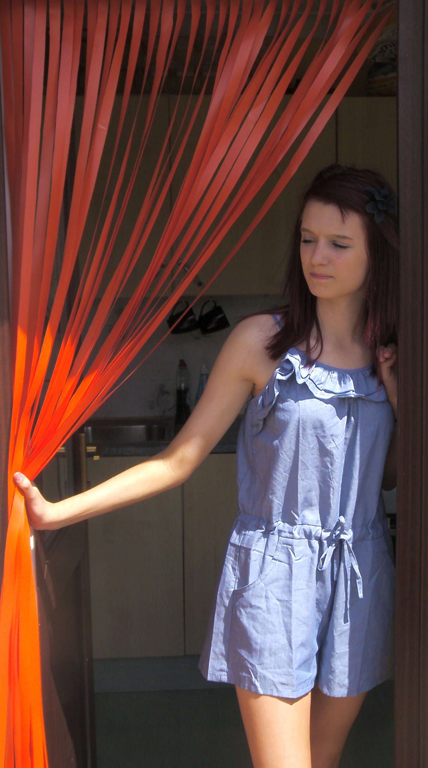 Heavy Duty Bug Blind,Fly Blind,Strip Blind, Door Blind- ORANGE BURST-80cm WIDE - Complete with self adhesive fitting hooks for uPVC Door frames