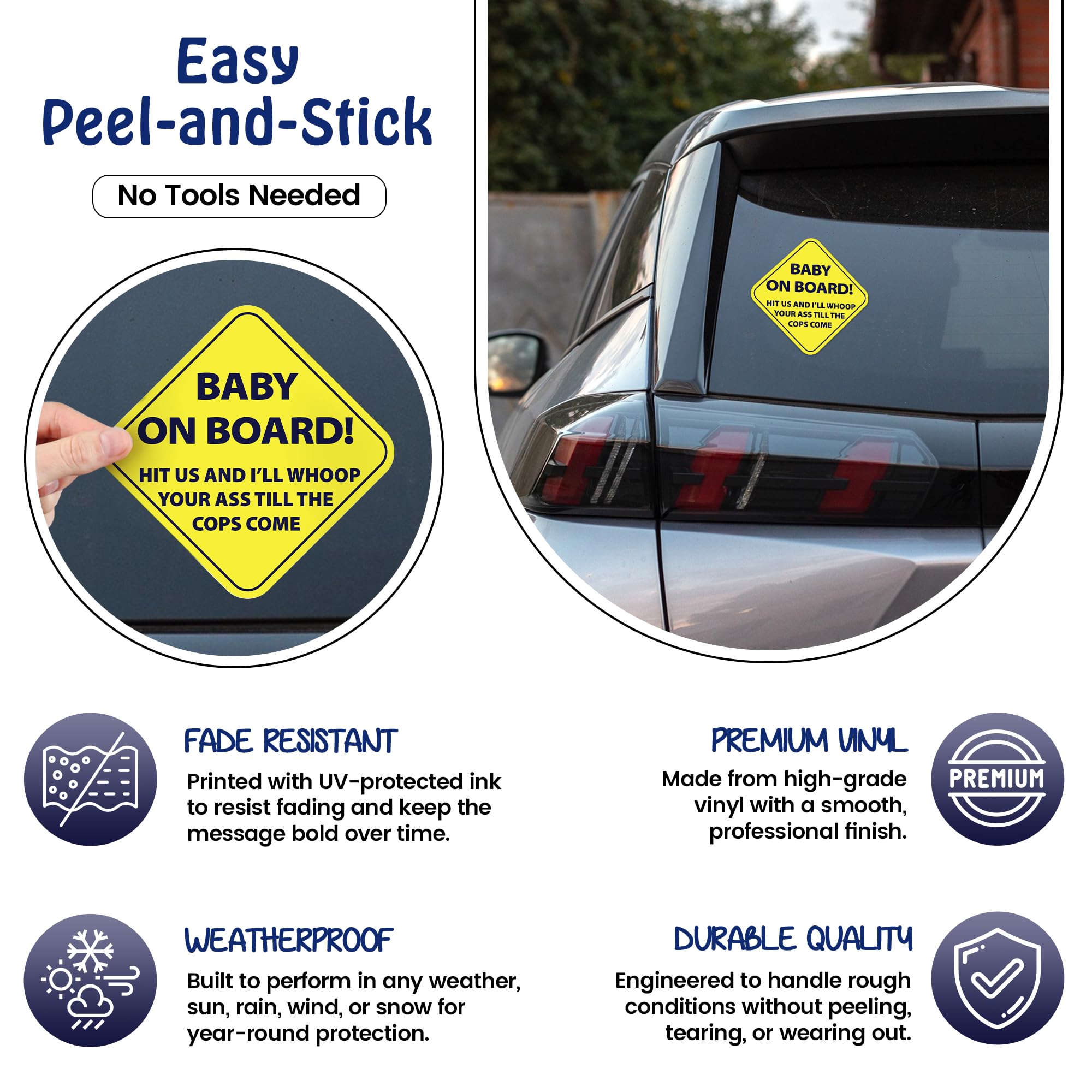 Divertidas calcomanías de bebé a bordo para automóviles (2 piezas), adhesivo fuerte, duradero, impermeable, resistente a los rayos UV, letreros divertidos de bebé a bordo para