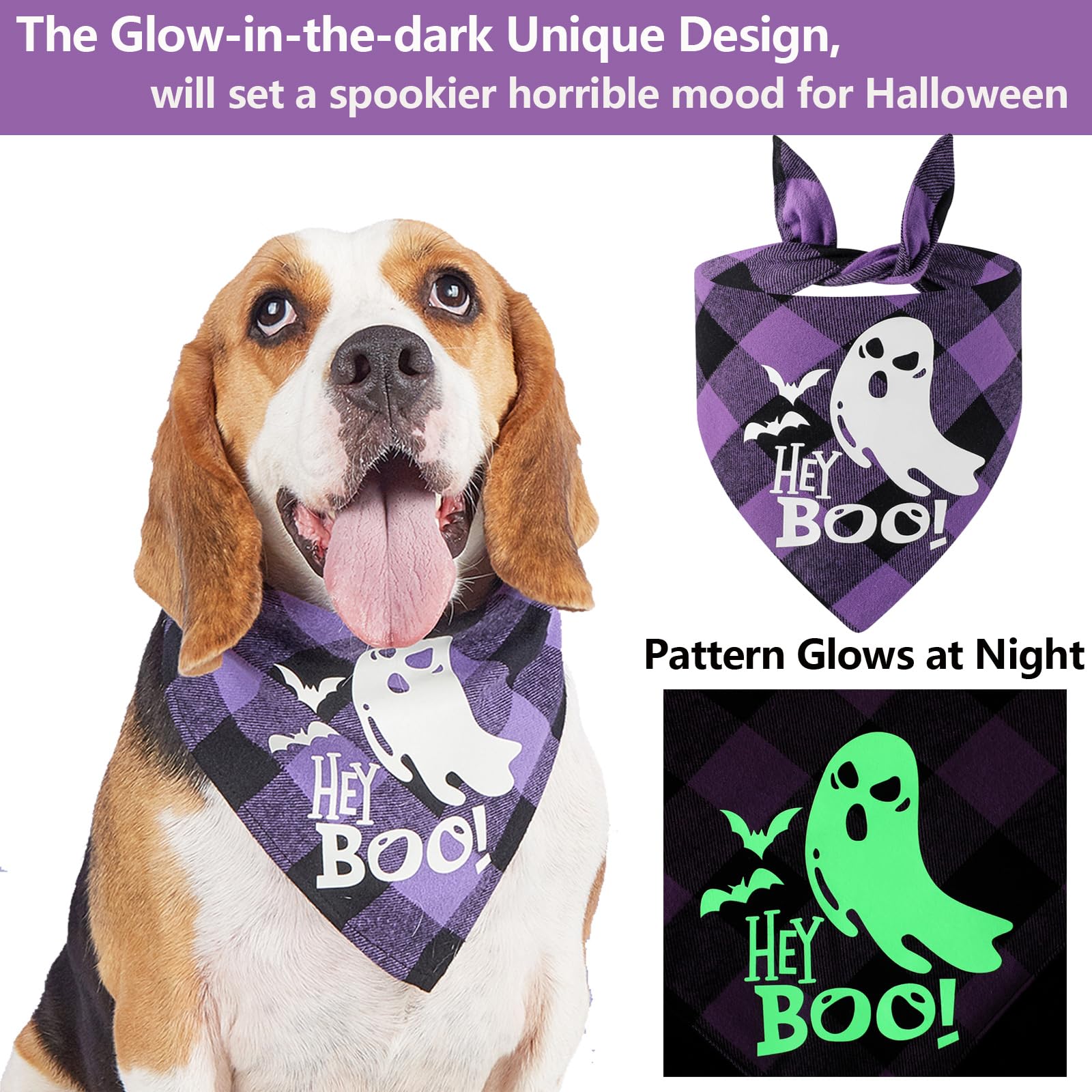 Halloween-Hundehalstuch – Weich, Verstellbar, Mit Kürbis & Geister-Print (für Große Hunde)