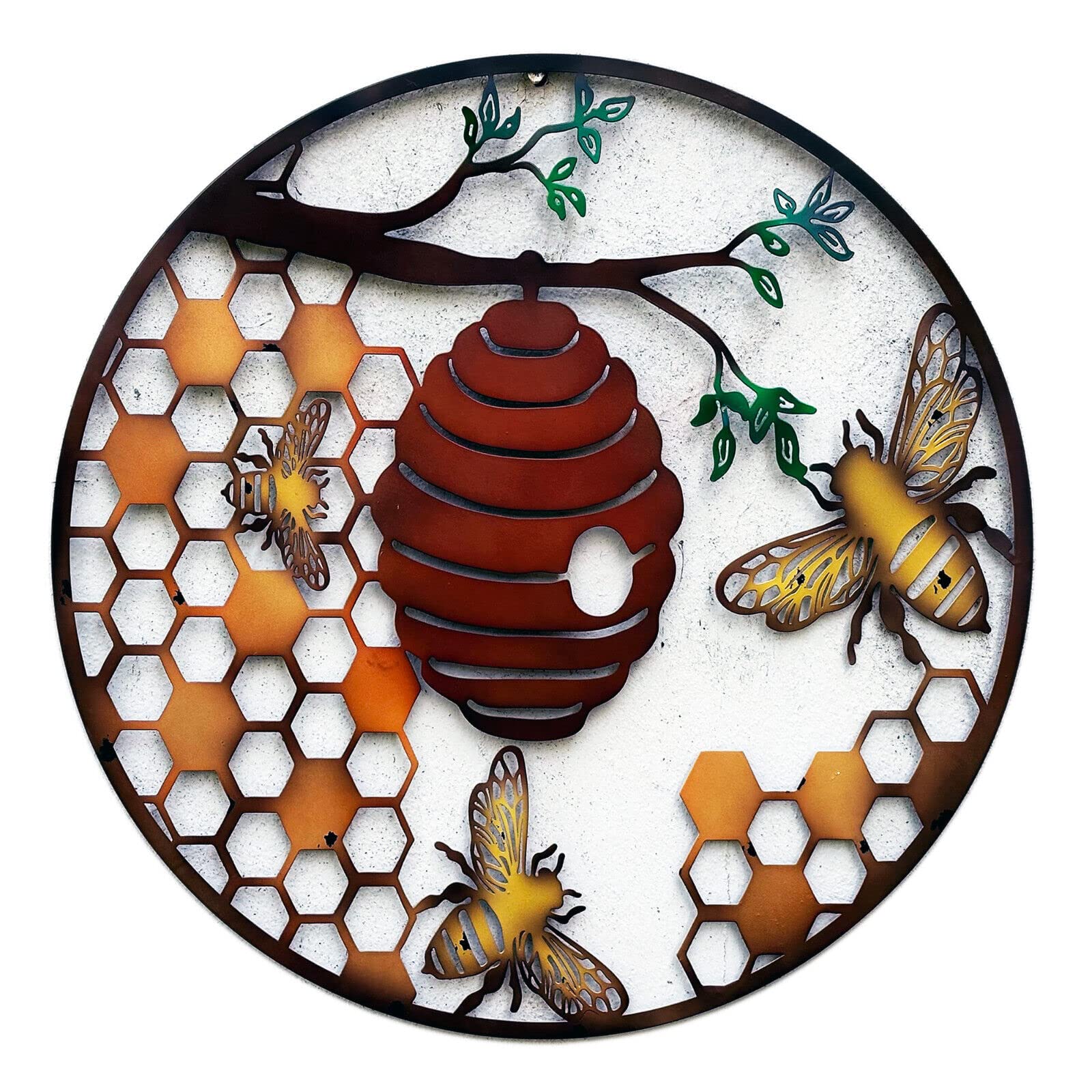 Darthome Honeycomb Beehive Wall Art 60cm Metal Coloured Round Bees Outdoor Garden Decor