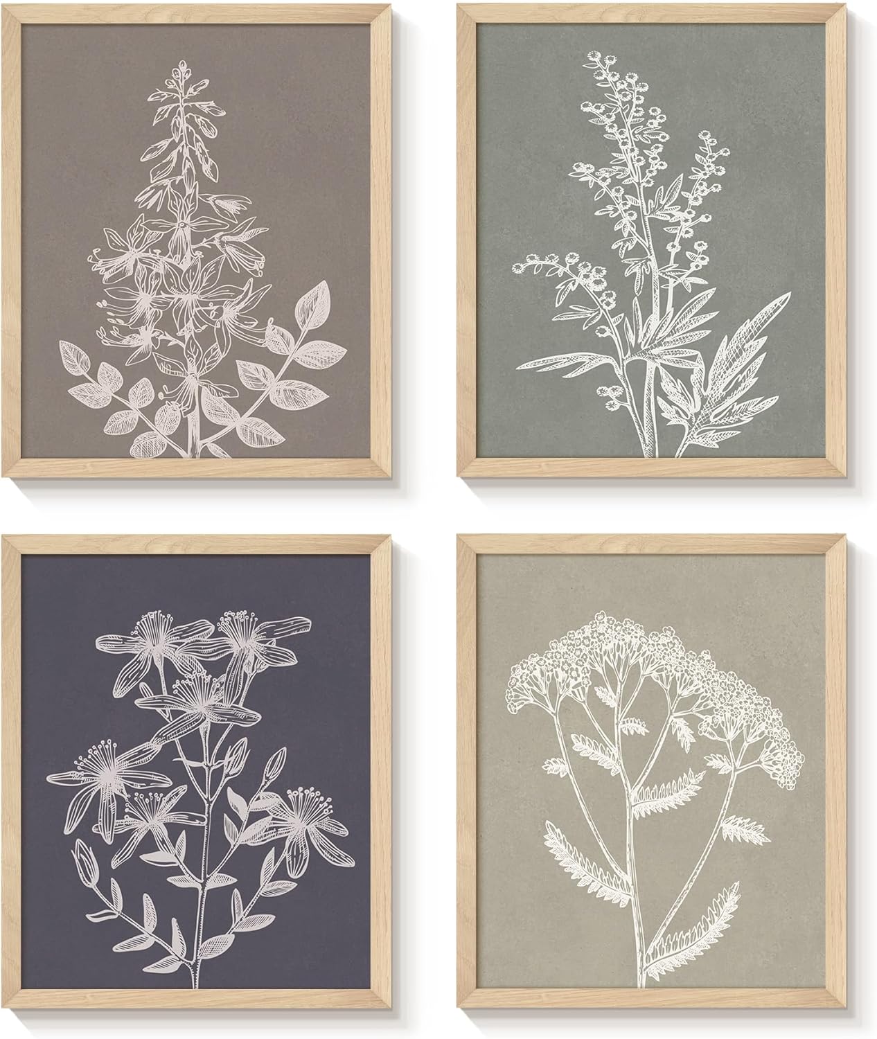Bzstyleart 4Pcs Botanical Wall Art, Boho Wall Decor, Plant Posters for Room Aesthetic, Minimalist Floral Bathroom Pictures Wall Decor (gray, 8x10unframsd) 8x10 unframed gray