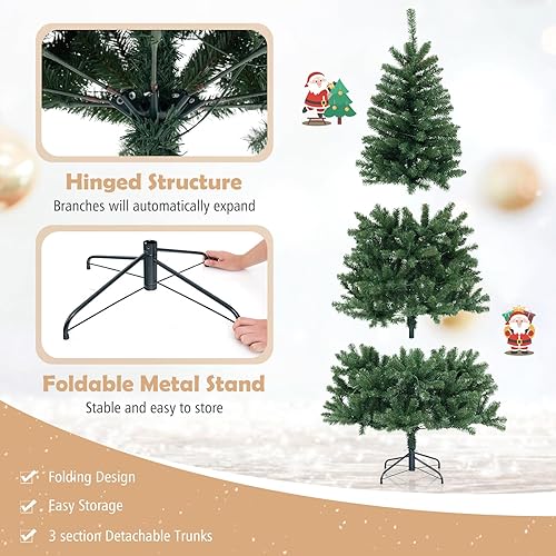 Miniatura 95 de GOFLAME Árbol de Navidad artificial preiluminado de 8 pies con luces LED blancas cálidas y conos de pino, decoración navideña para el hogar