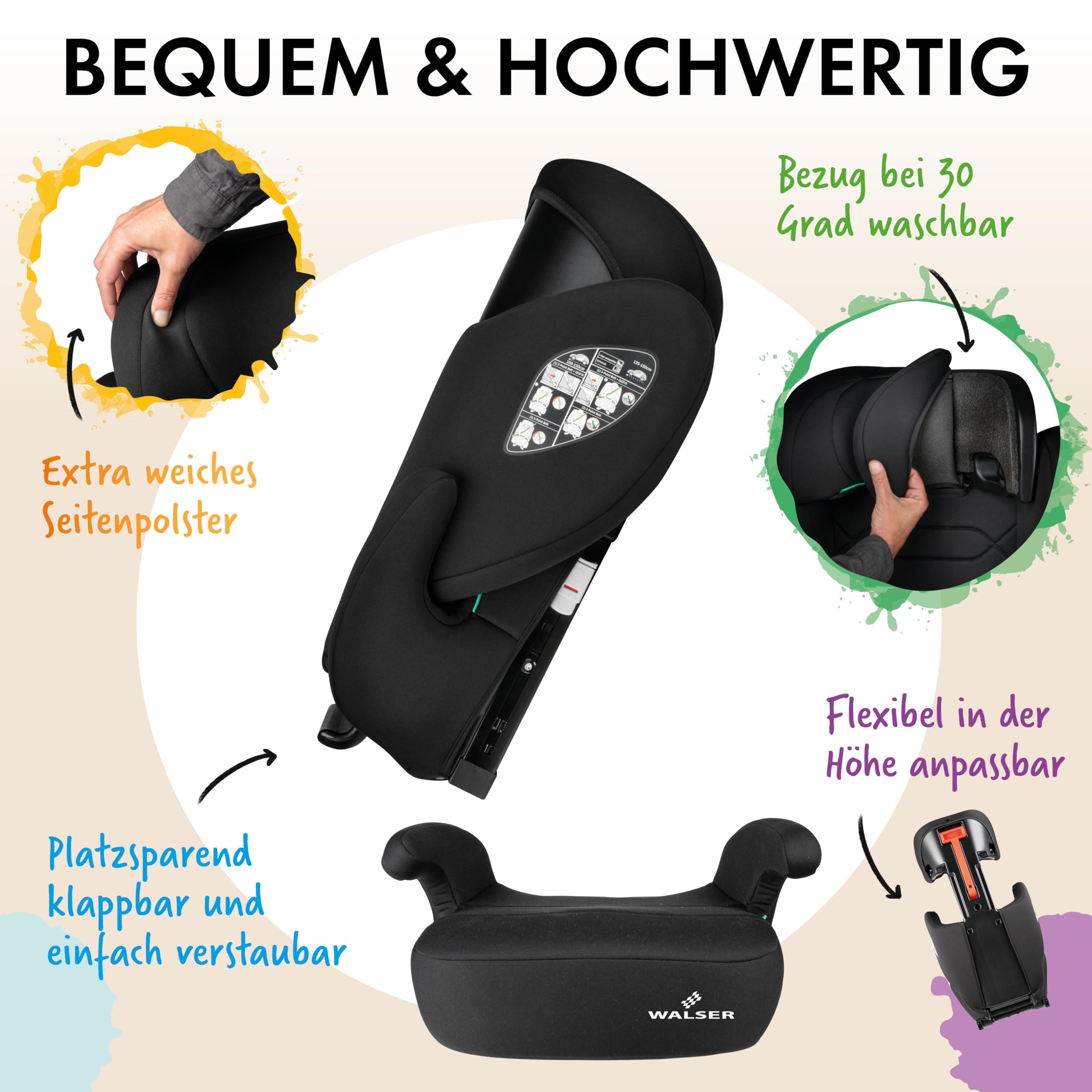 WALSER Premium Kindersitz Auto Numa 2in1 ISOFIX Kinder Sitzerhöhung abnehmbare Rückenlehne mitwachsende Kopfstütze 3-8 Jahre 100-150 cm ECE R 129 anthrazit