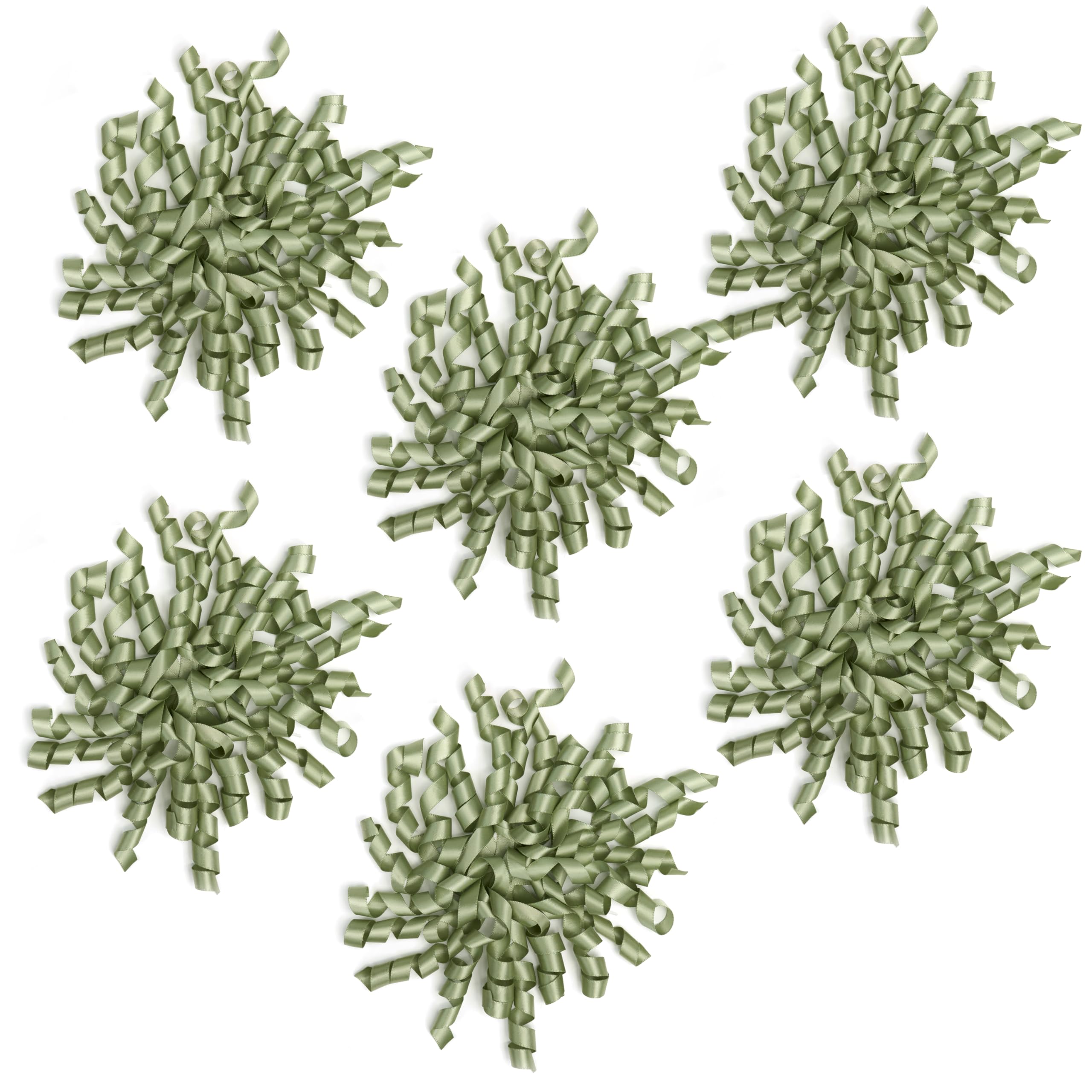 LIZLOVESS 6 Inch Sage Curly Bows for Gift Wrapping Set of 6, Self Adhesive Bows Green Gift Bows for Presents, Satin Ribbon Bows for Birthday, Wedding,